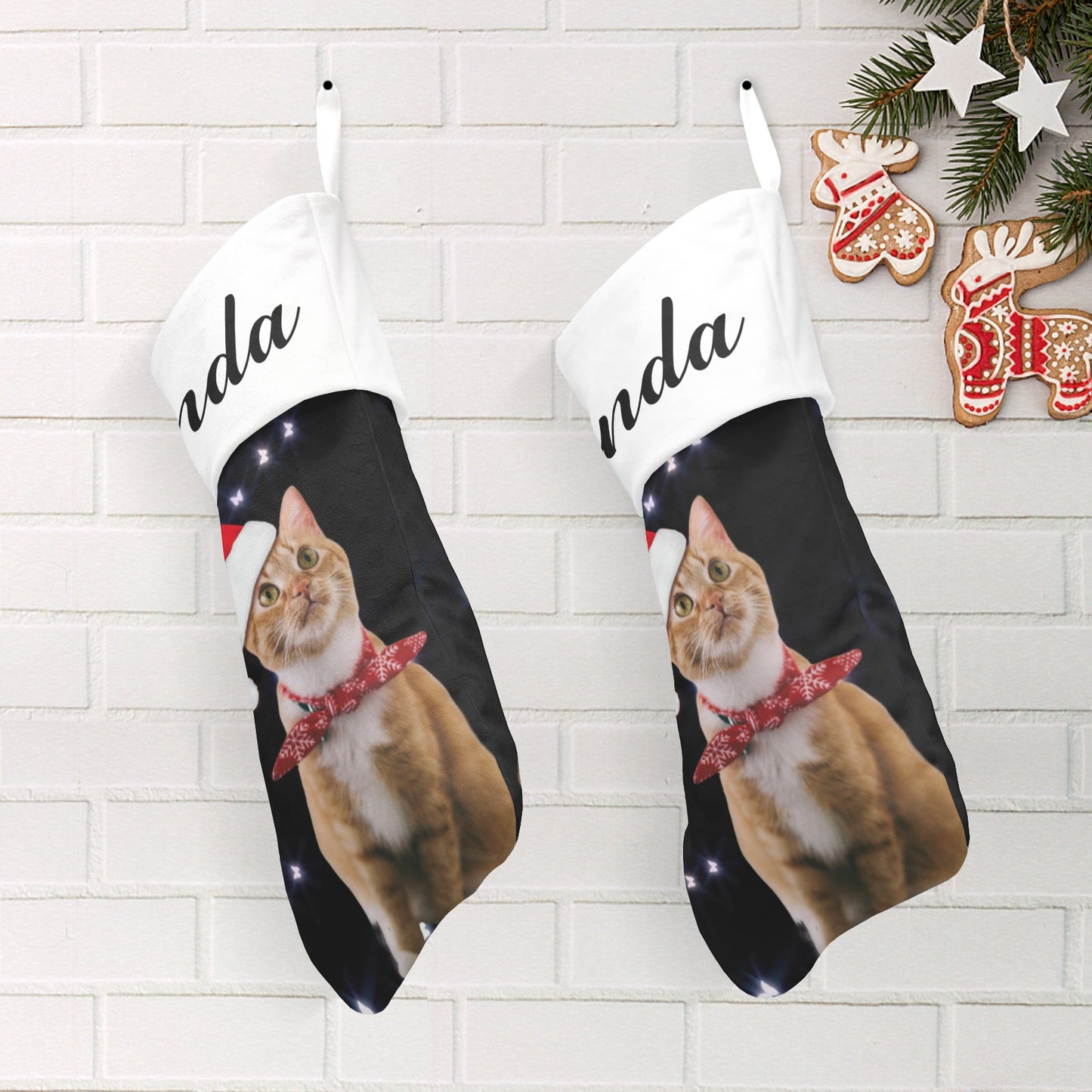 Butterfly Cat Christmas Stocking Custom Name Christmas Socks Gift
