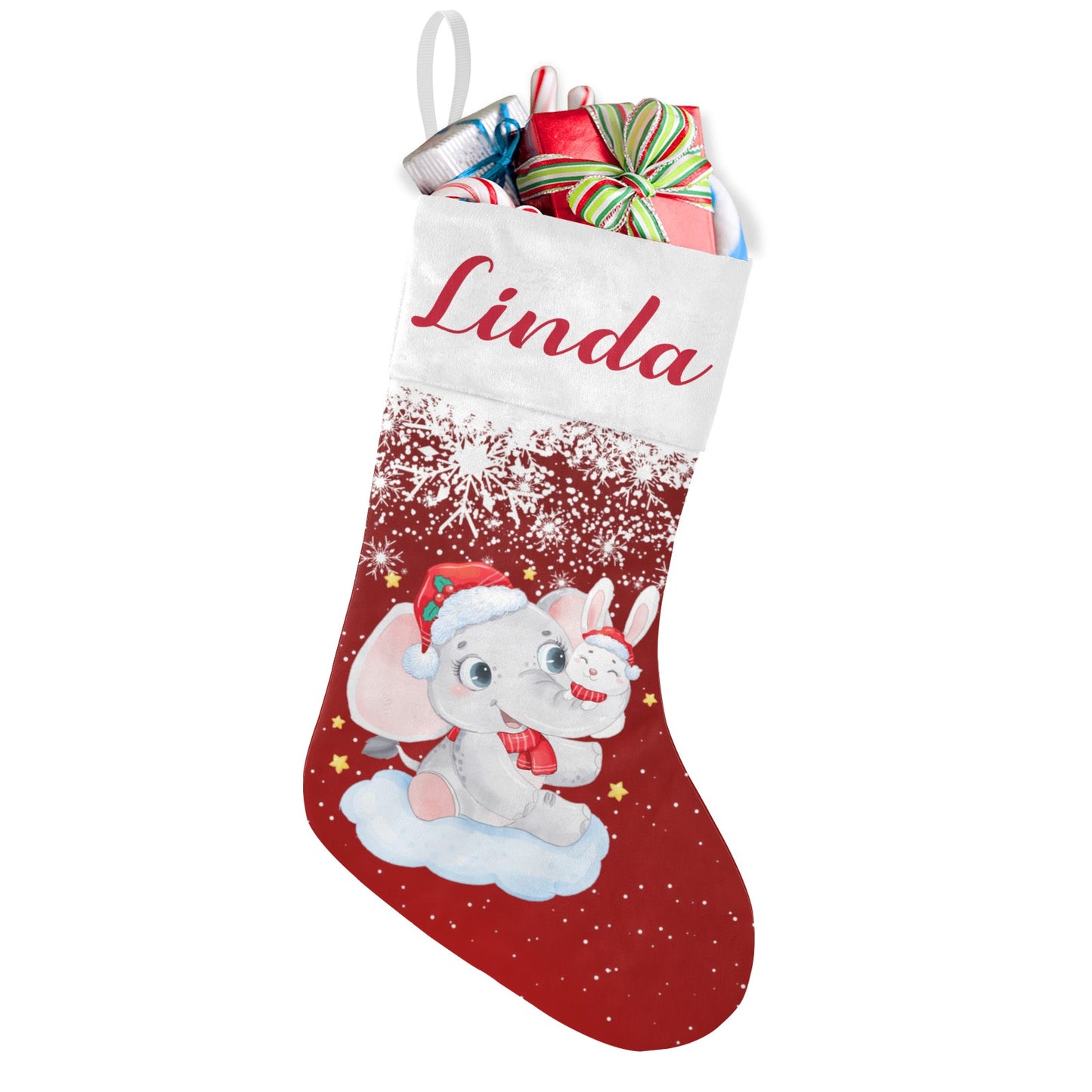 Red Christmas Elephant Christmas Stocking Custom Name Christmas Socks Gift