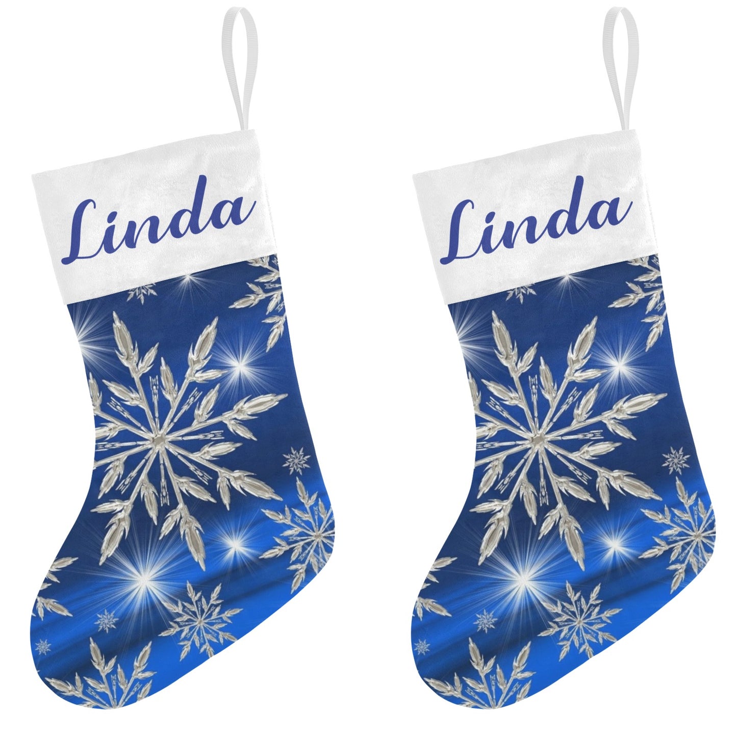 Blue Snowflakes Christmas Stocking Custom Name Christmas Socks Gift