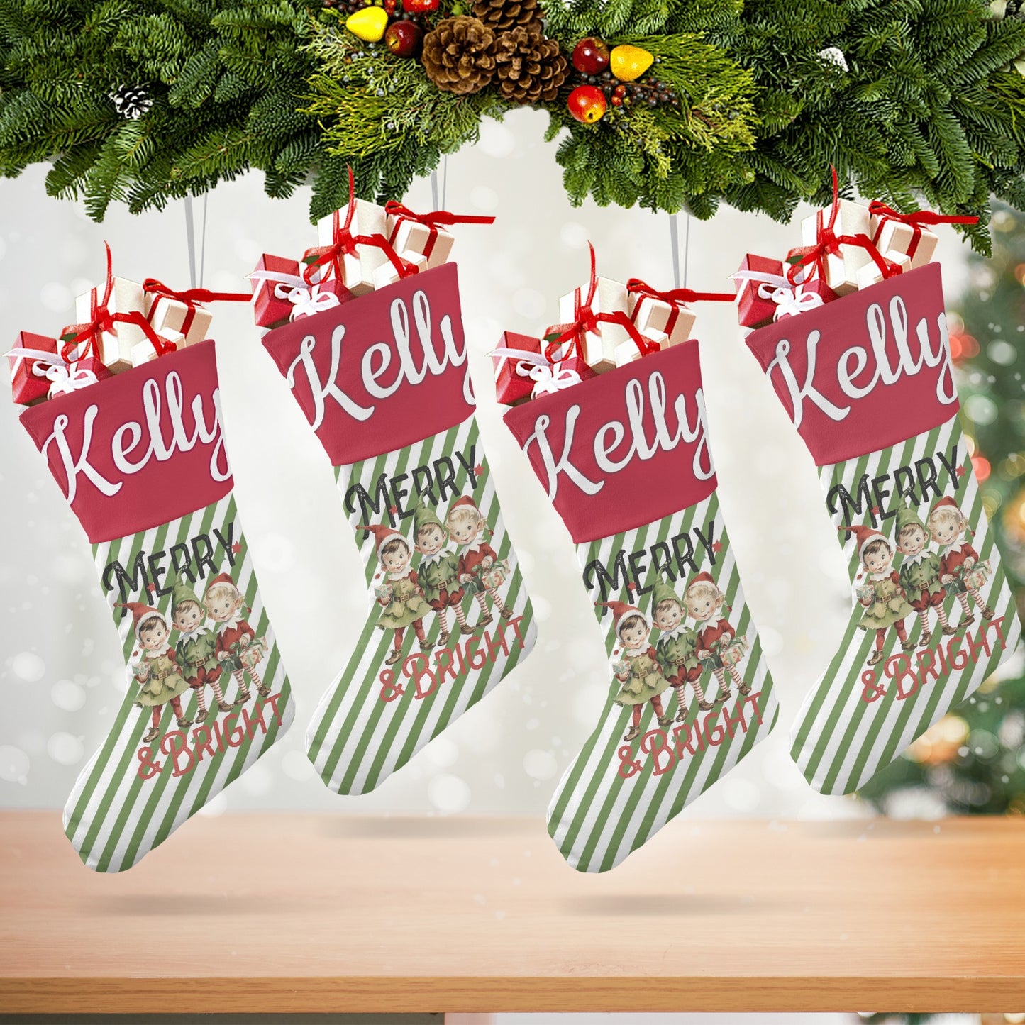Children's Stripes Christmas Stocking Custom Name Santa Socks Gift