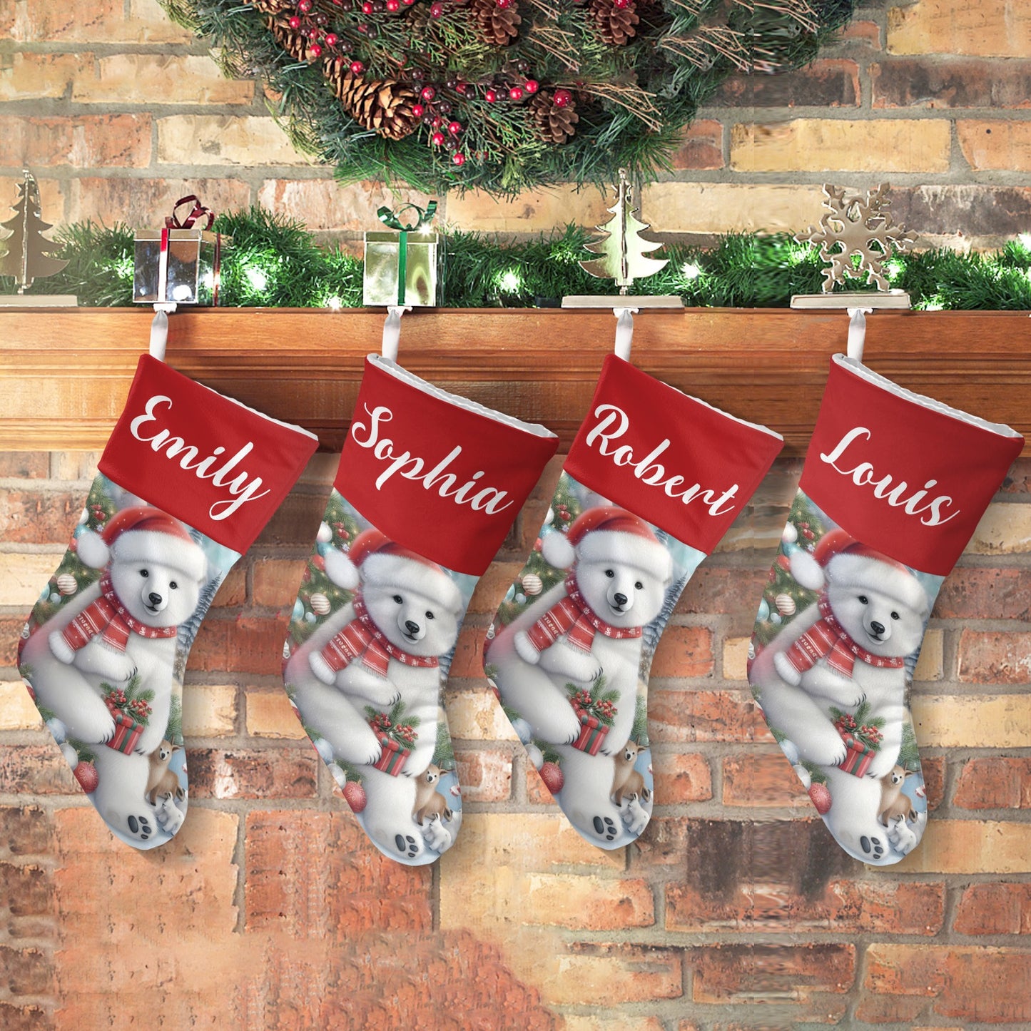 Bear Christmas Stocking Custom Name Christmas Socks Gift