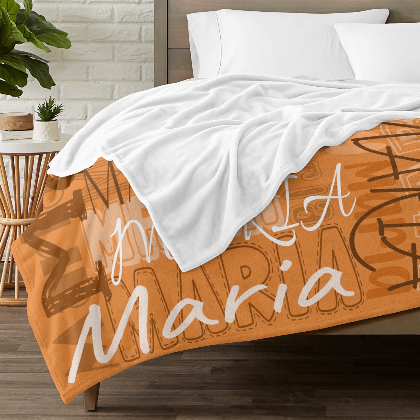 Orange Flannel Blanket Name Blanket Personalized Blanket for Adult Kids Flannel Customize Throw Blanket Custom
