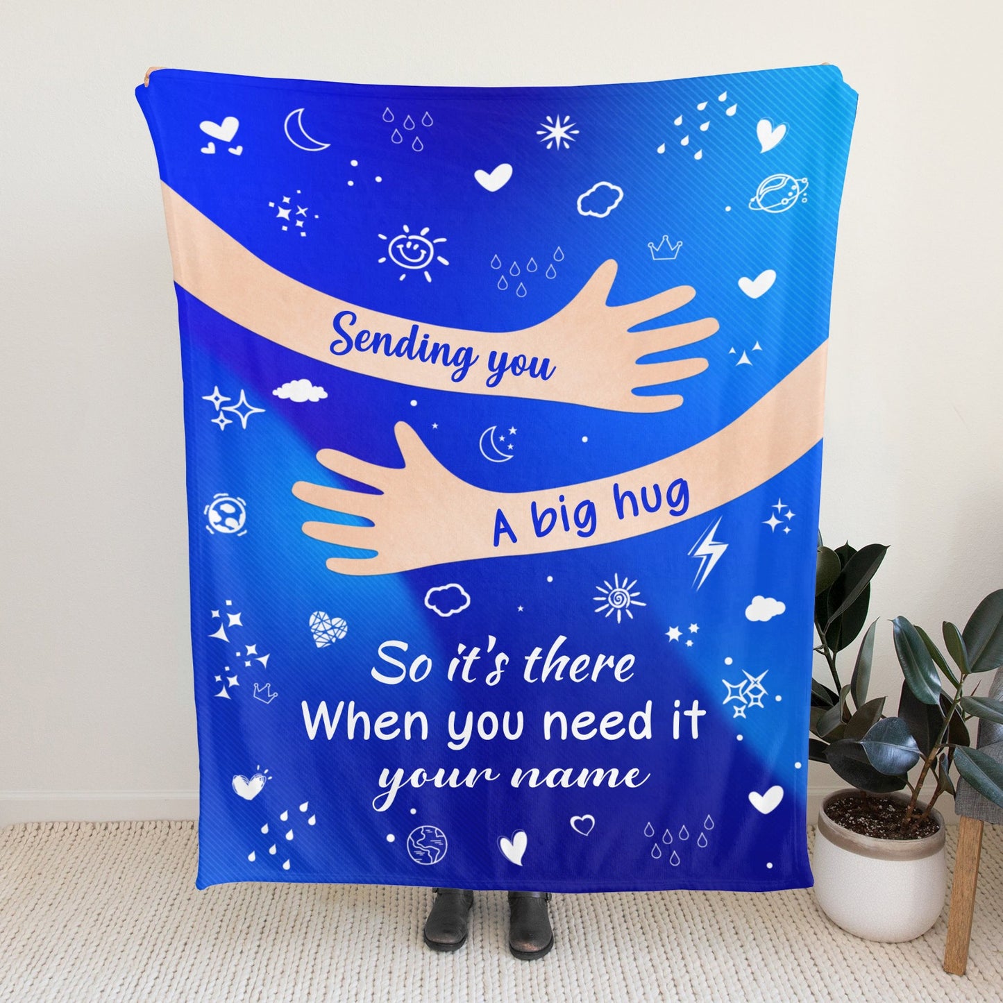 Big Hug Royal blue Flannel Blanket Custom Name Blanket Gift for Men Women