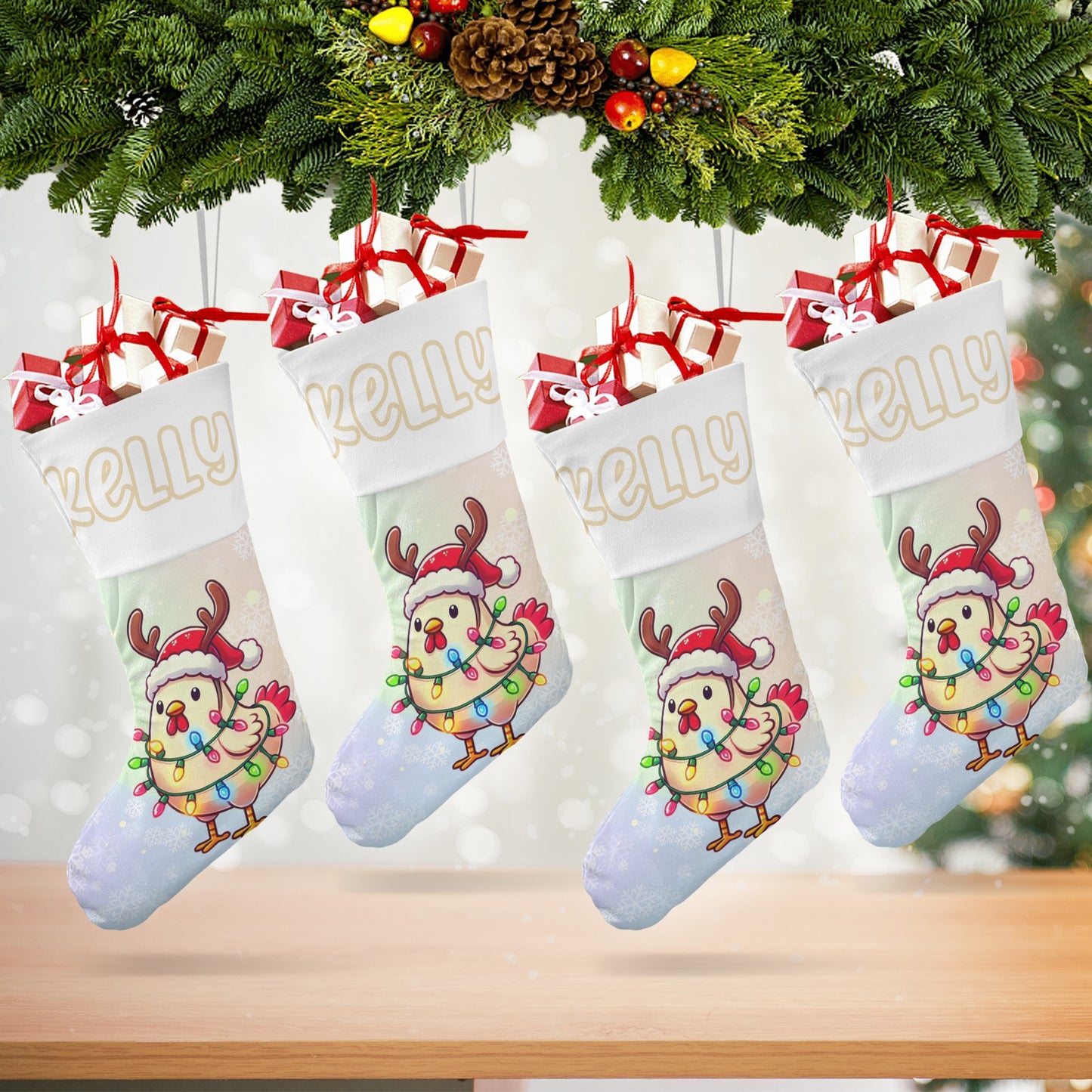 Chicken Christmas Stocking Custom Name Santa Socks Gift