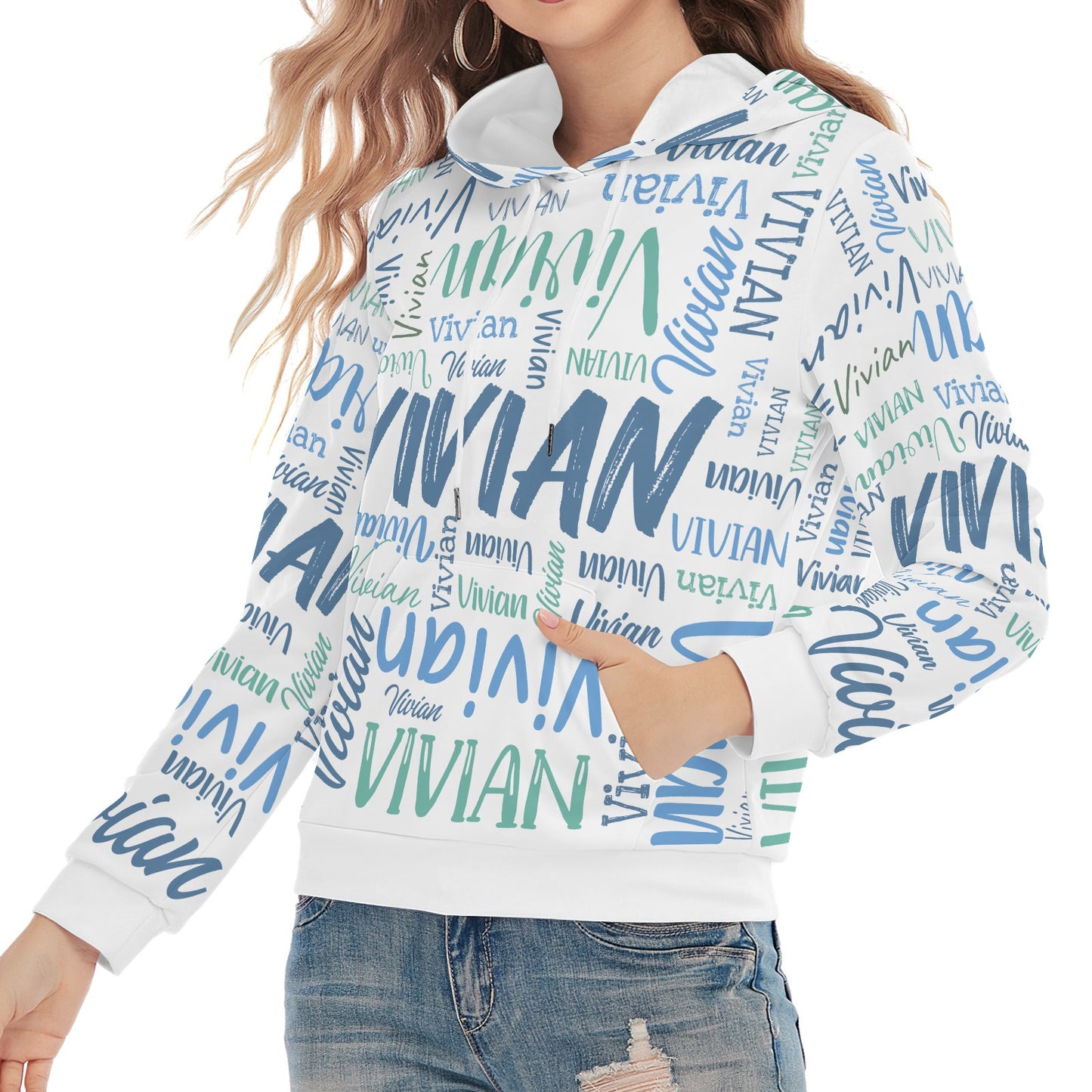 White Unisex Heavy Blend Hoodie Customized Hooded Sweatshirt with Name Women and Girl