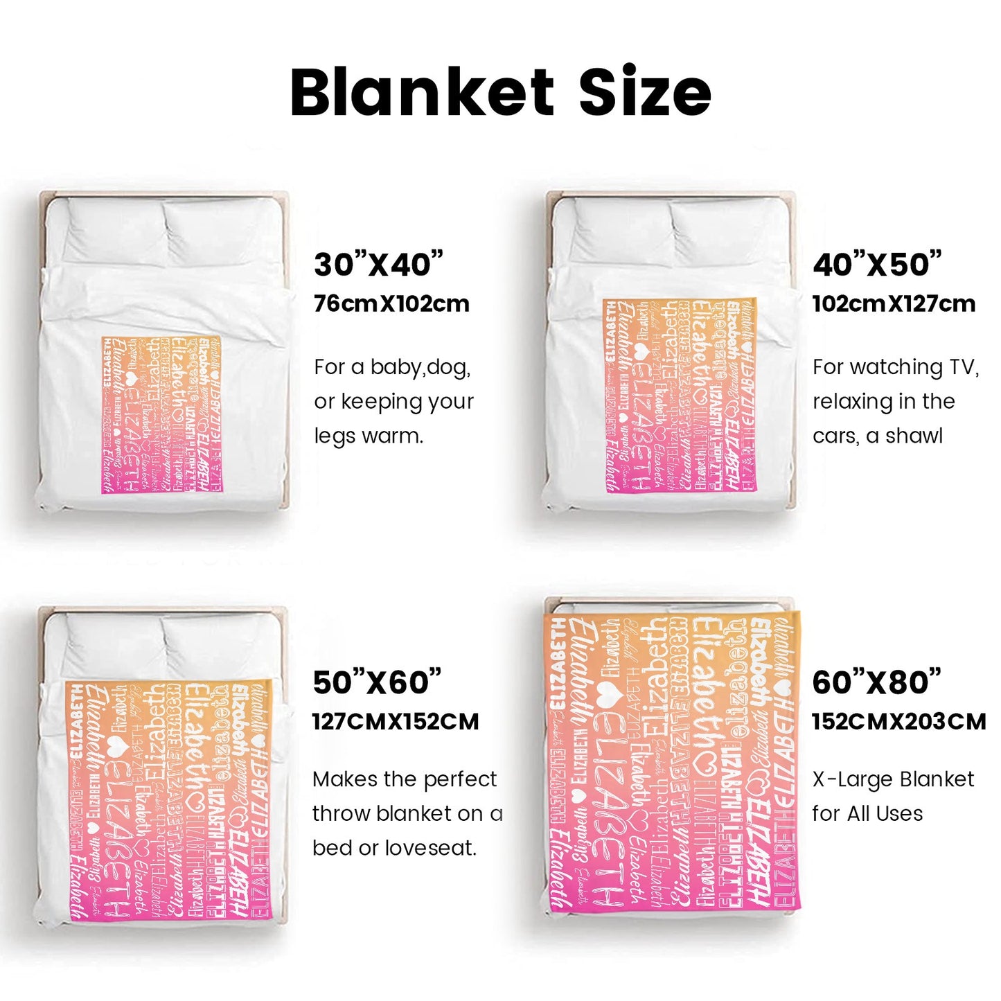 Orange Gradient Flannel Blanket Name Blanket Personalized Blanket for Adult Kids Flannel Customize Throw Blanket Custom