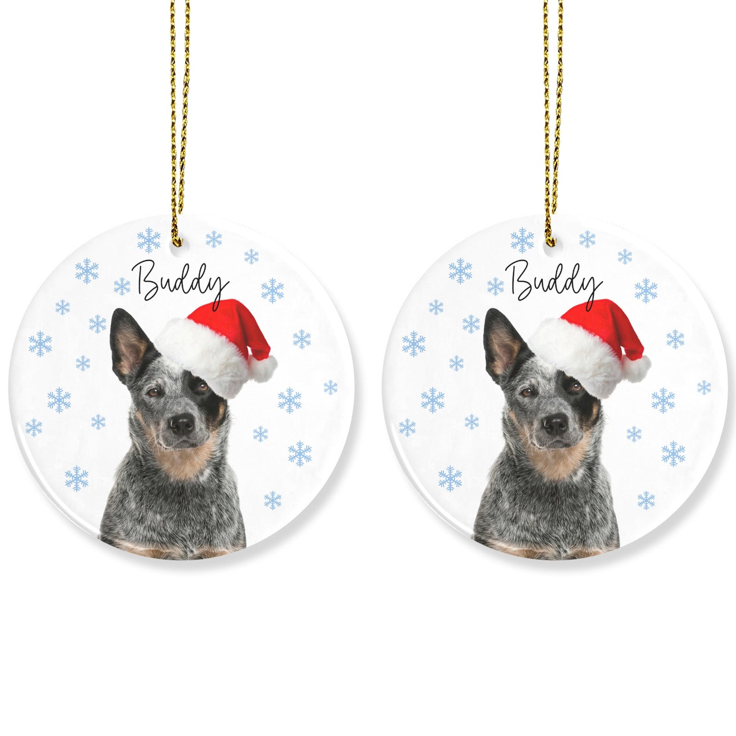 Snowflakes Dog Christmas Ornaments Custom Name Santa Gift