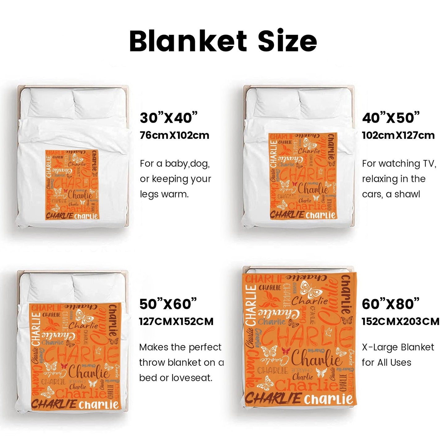 Orange Flannel Blanket Custom Name Blanket Gift for Men Women