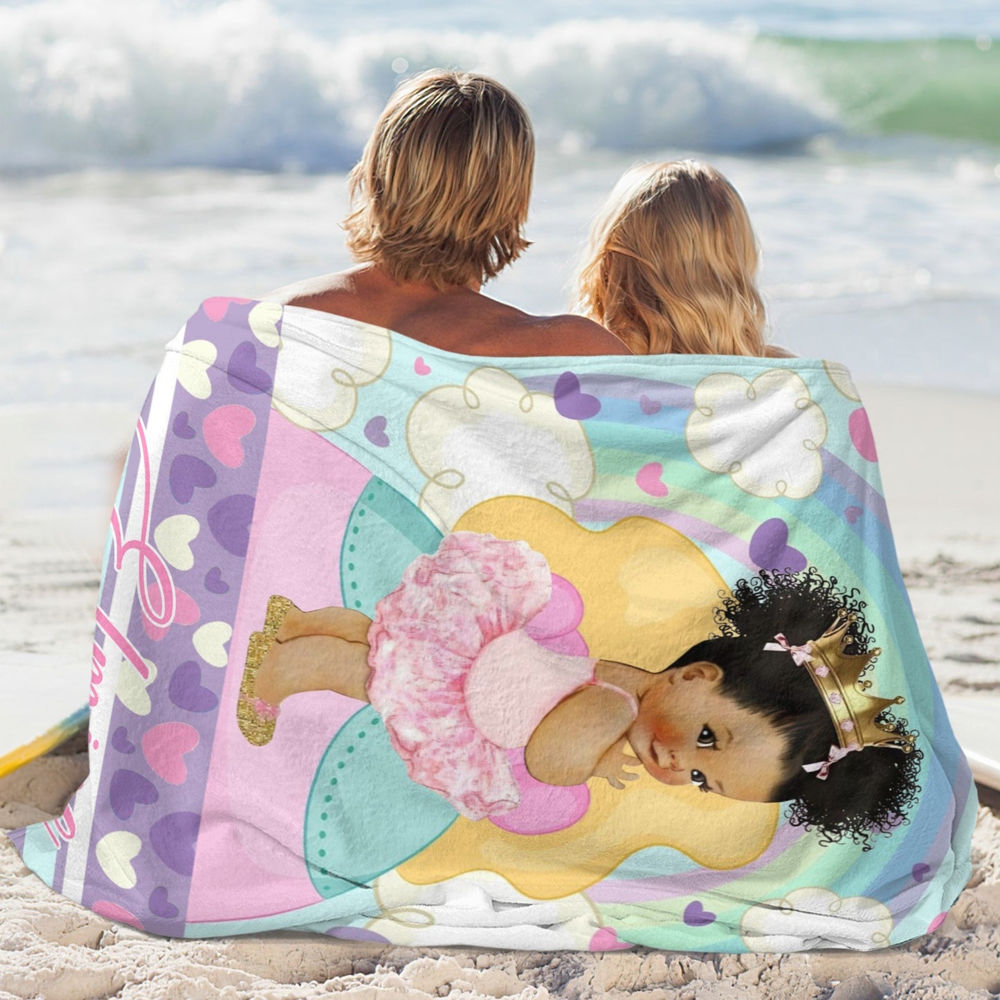Rainbow Girl Flannel Blanket Custom Name Blanket Gift for Men Women