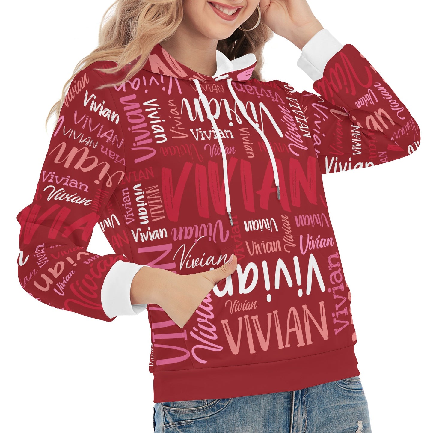 Red Unisex Heavy Blend Hoodie Customized Hooded Sweatshirt with Name Women and Girl