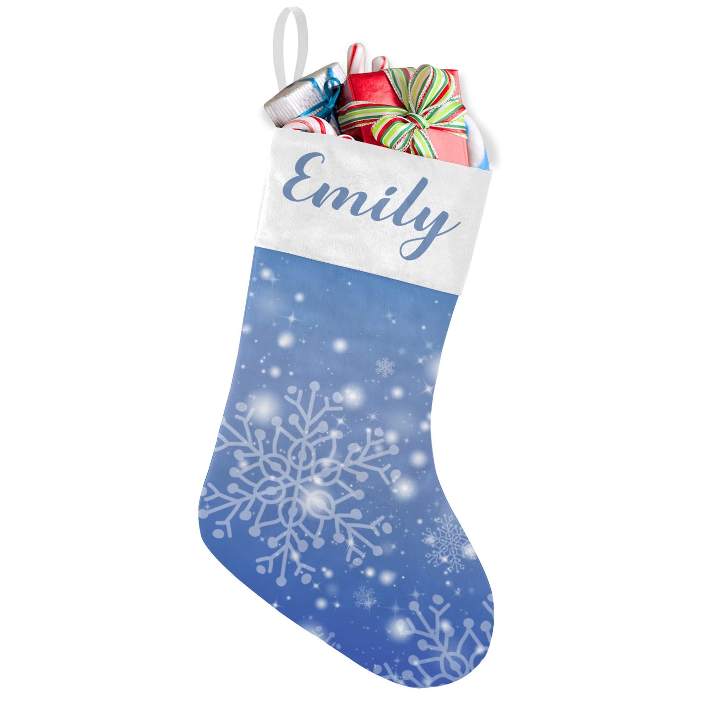 Snowflakes Blue Christmas Stocking Custom Name Christmas Socks Gift
