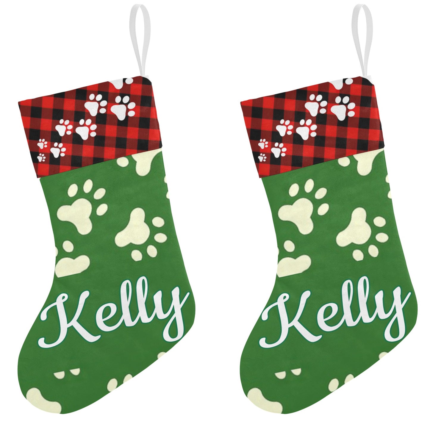 Dog Footprints Christmas Stocking Custom Name Santa Socks Gift