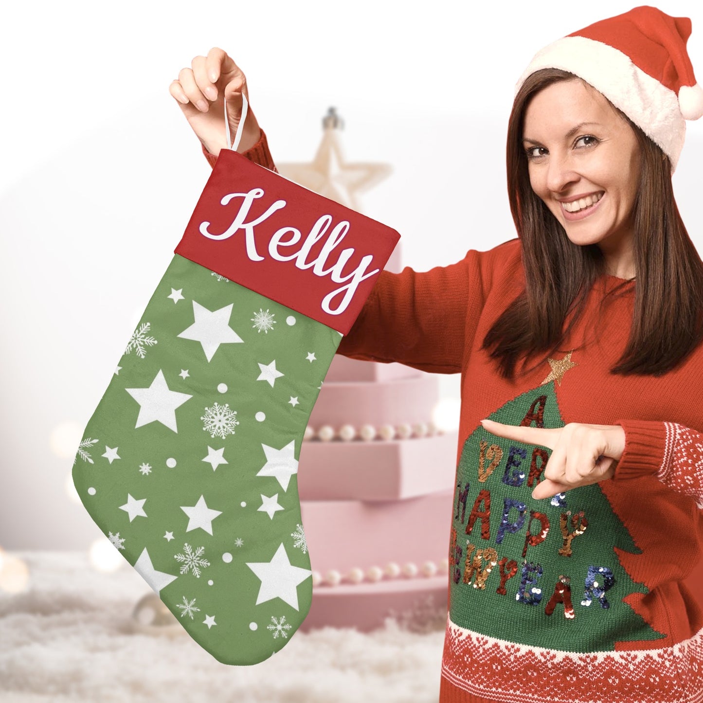 Car snowflakes Christmas Stocking Custom Name Santa Socks Gift