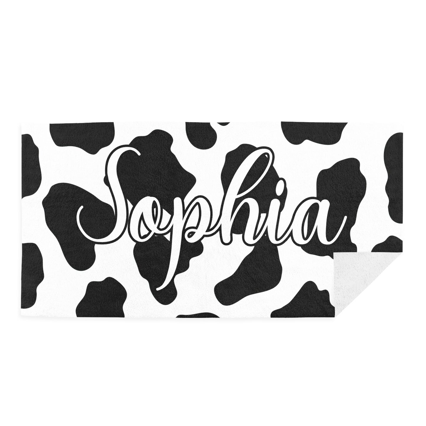 Cow Print Beach Towel Custom Cotton/Poly Blend Pool Towel - Blue - Personalize with Your Name - Standard Size