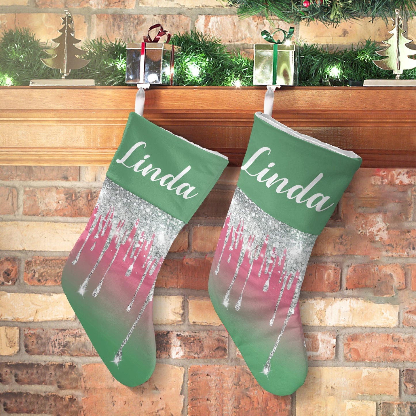 Green Christmas Stocking Custom Name Christmas Socks Gift