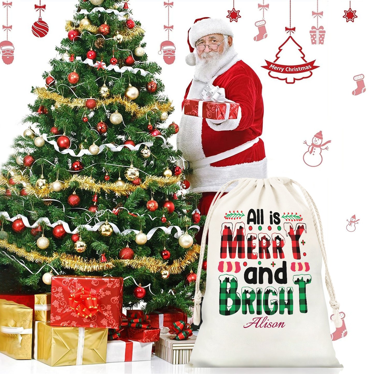 All-is-merry-and-Bright Christmas Gift Bag 2024 Christmas Best Gift for Children