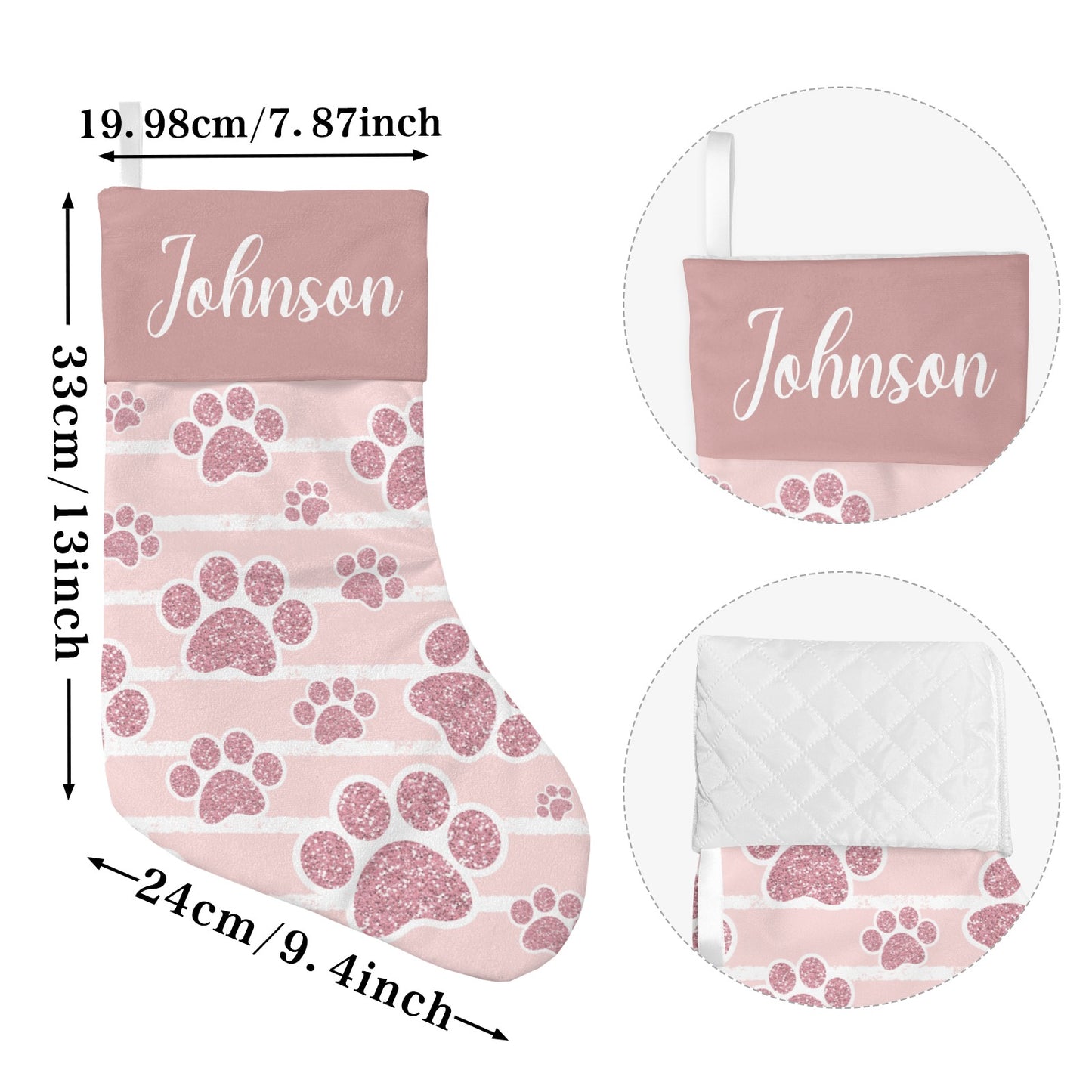Pink Dog Paw Christmas Stocking Custom Name Christmas Socks Gift