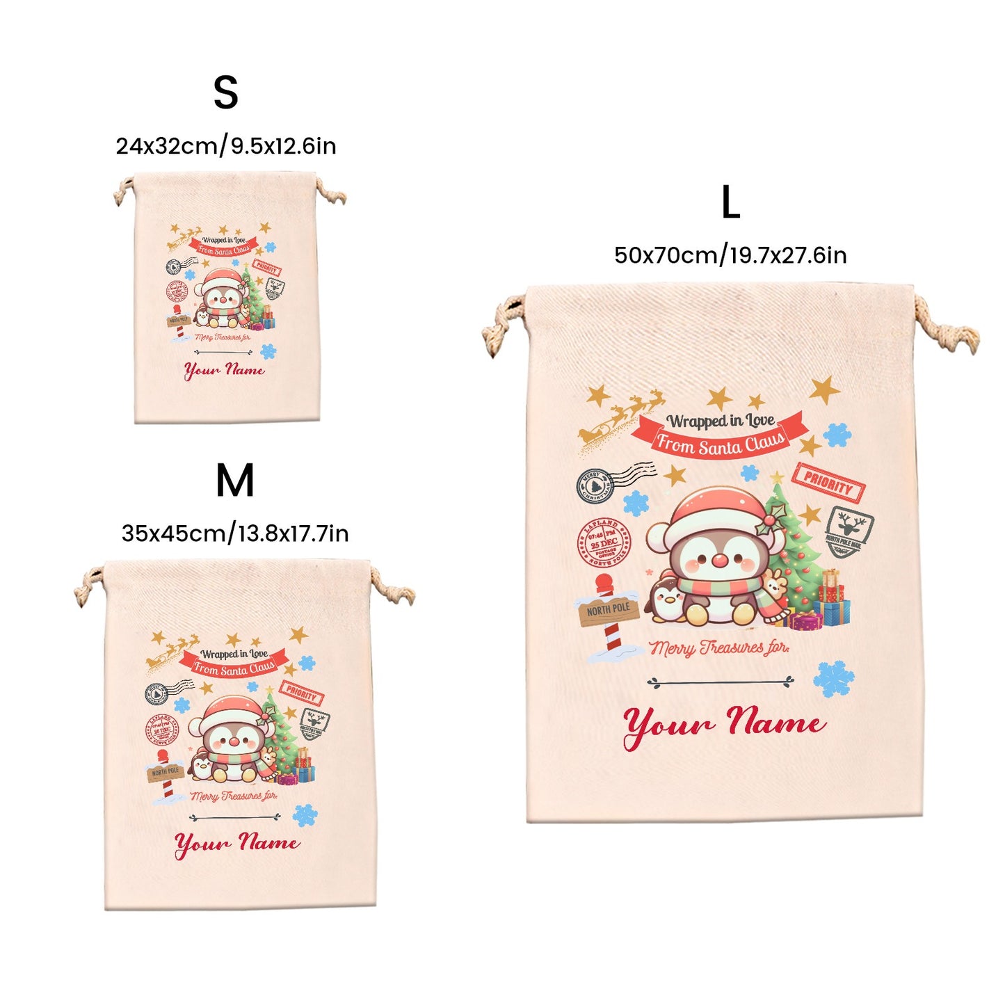 Penguin Christmas Gift Bag Custom Santa Gift Bags your Name