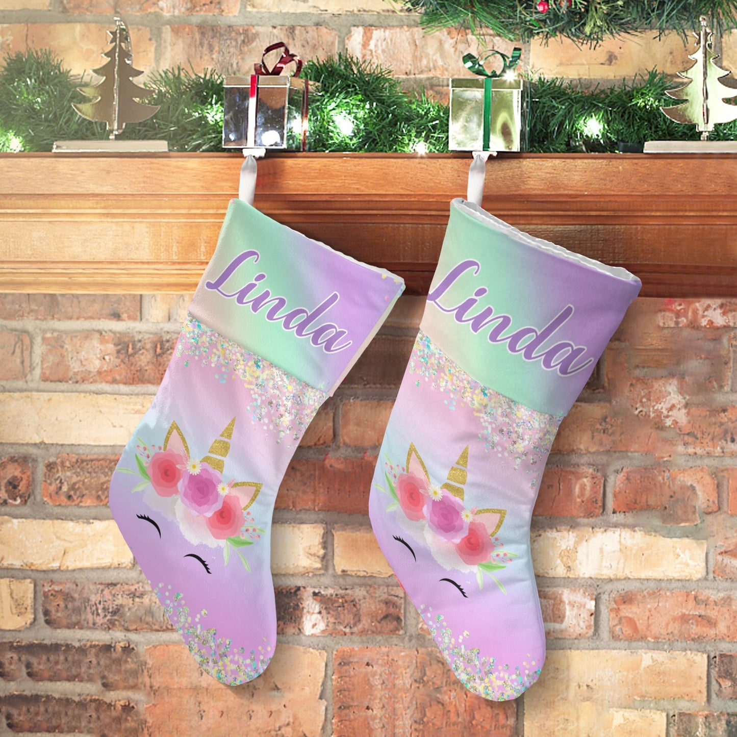 Unicorn Pink Christmas Stocking Custom Name Christmas Socks Gift