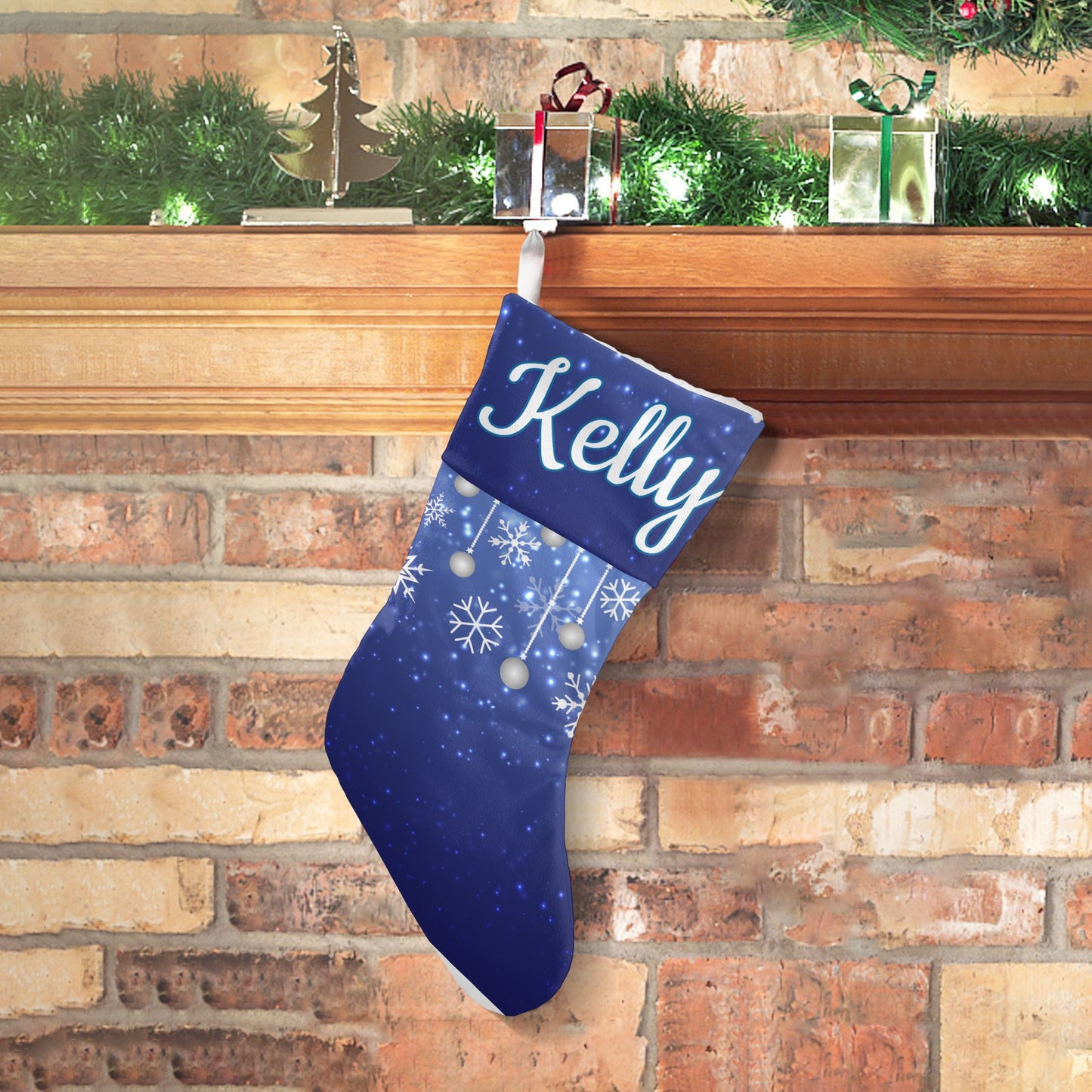 Blue Starry Sky Christmas Stocking Custom Name Santa Socks Gift