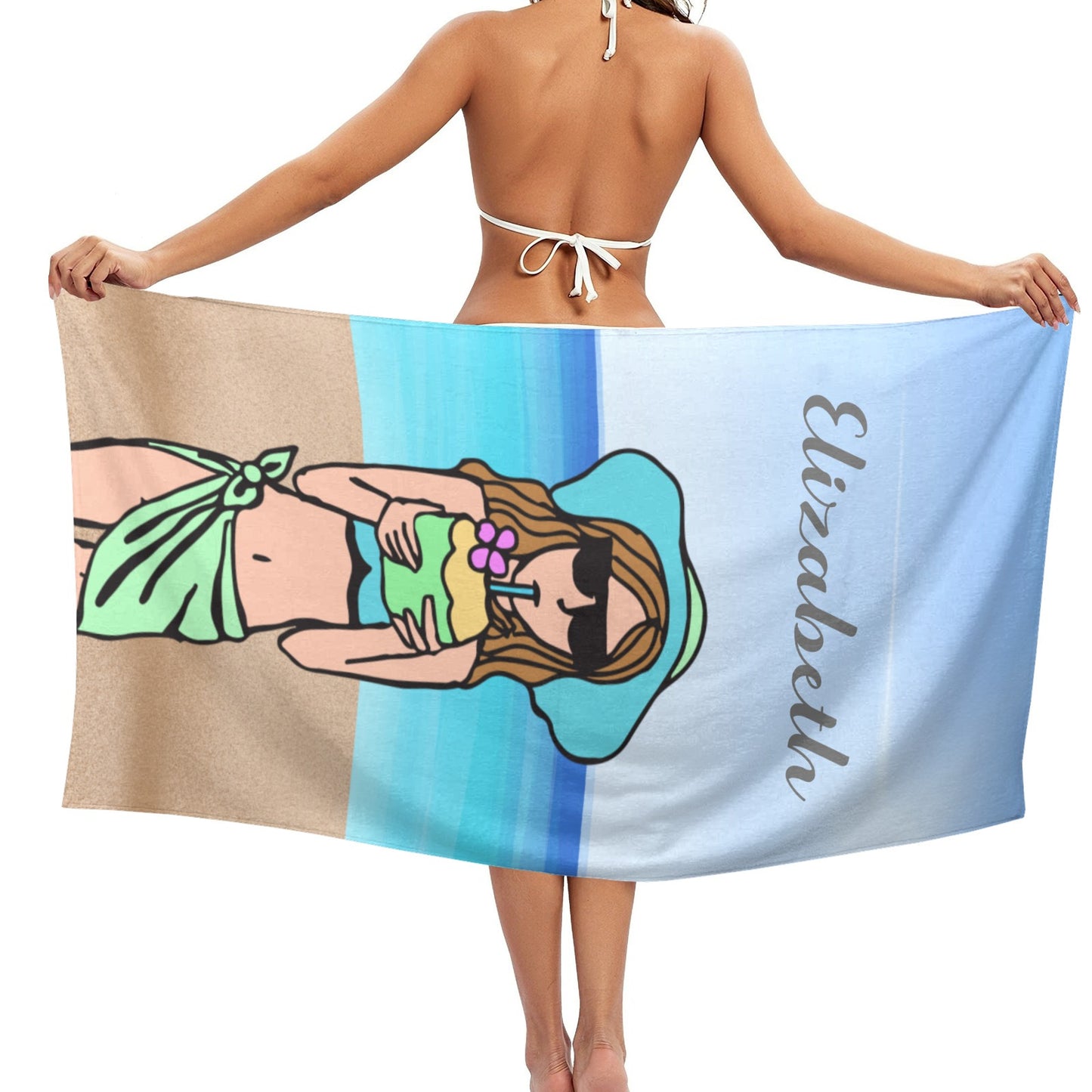 Beach Girl Beach Towel Custom Cotton/Poly Blend Pool Towel - Blue - Personalize with Your Name - Standard Size