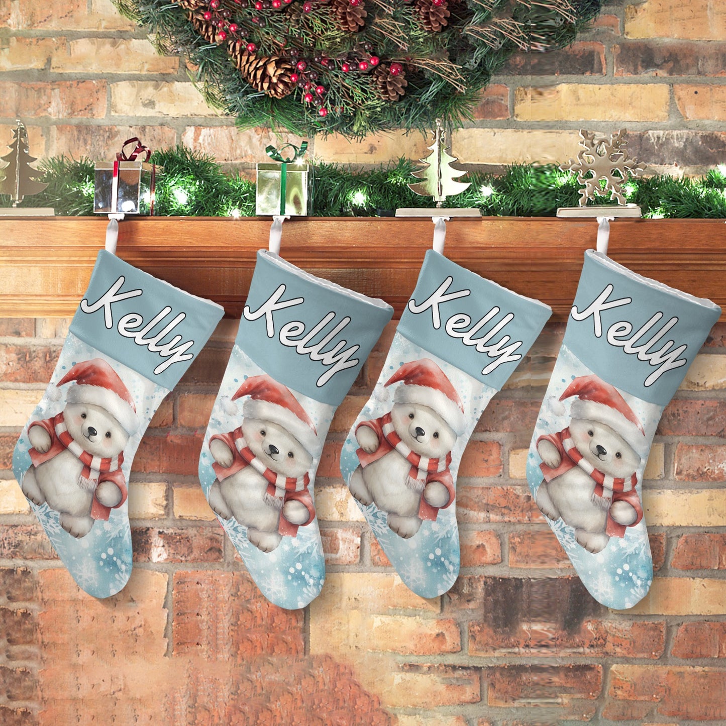 Polar Bear Christmas Stocking Custom Name Santa Socks Gift