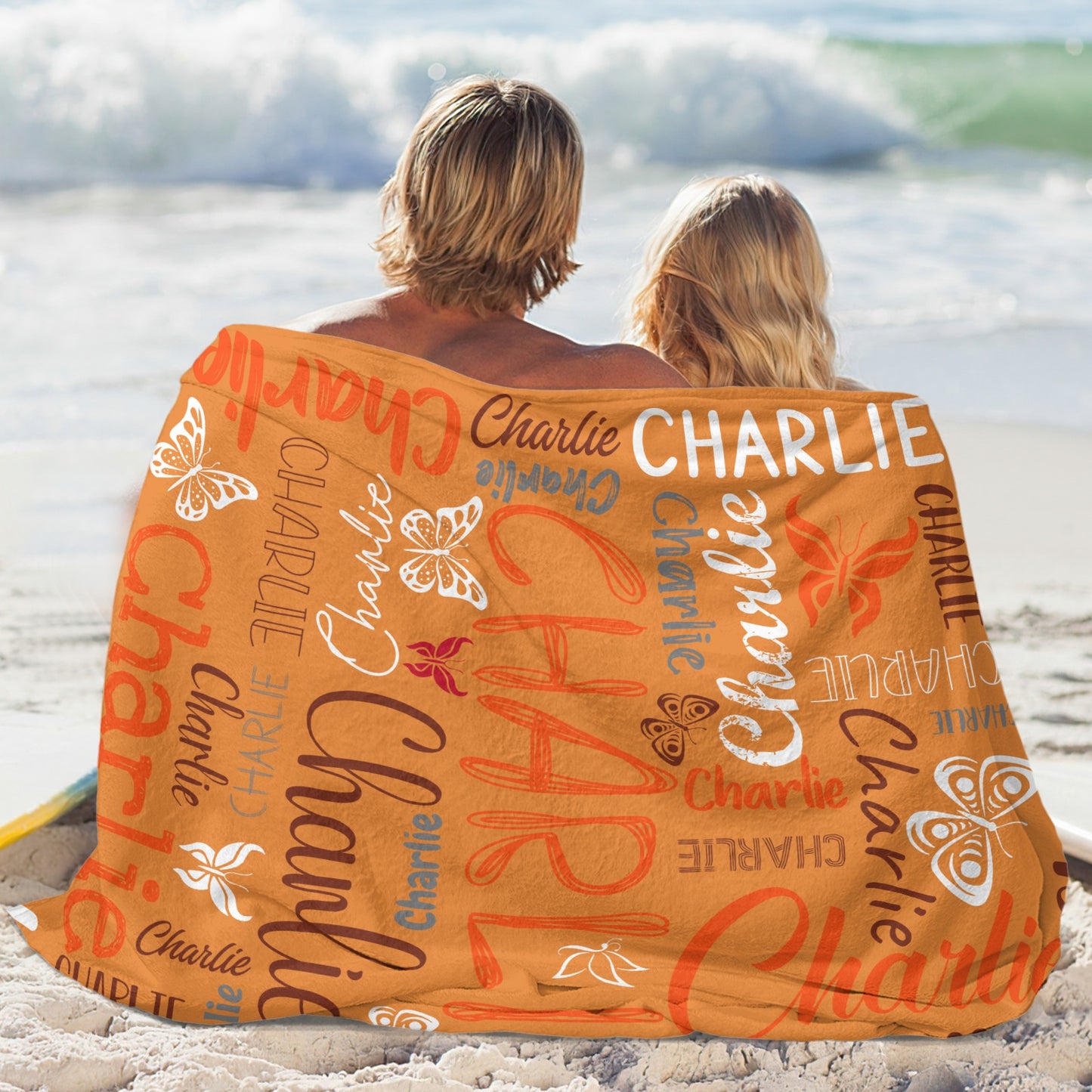 Orange Flannel Blanket Custom Name Blanket Gift for Men Women