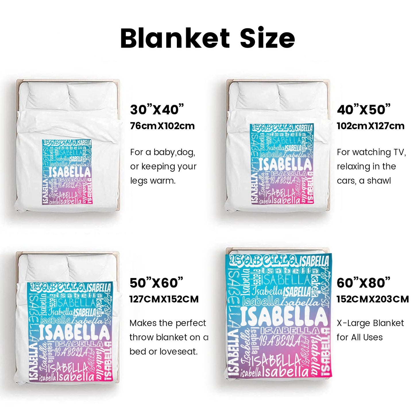Blue Pink Gradient Flannel Blanket Name Blanket Personalized Blanket for Adult Kids Flannel Customize Throw Blanket Custom