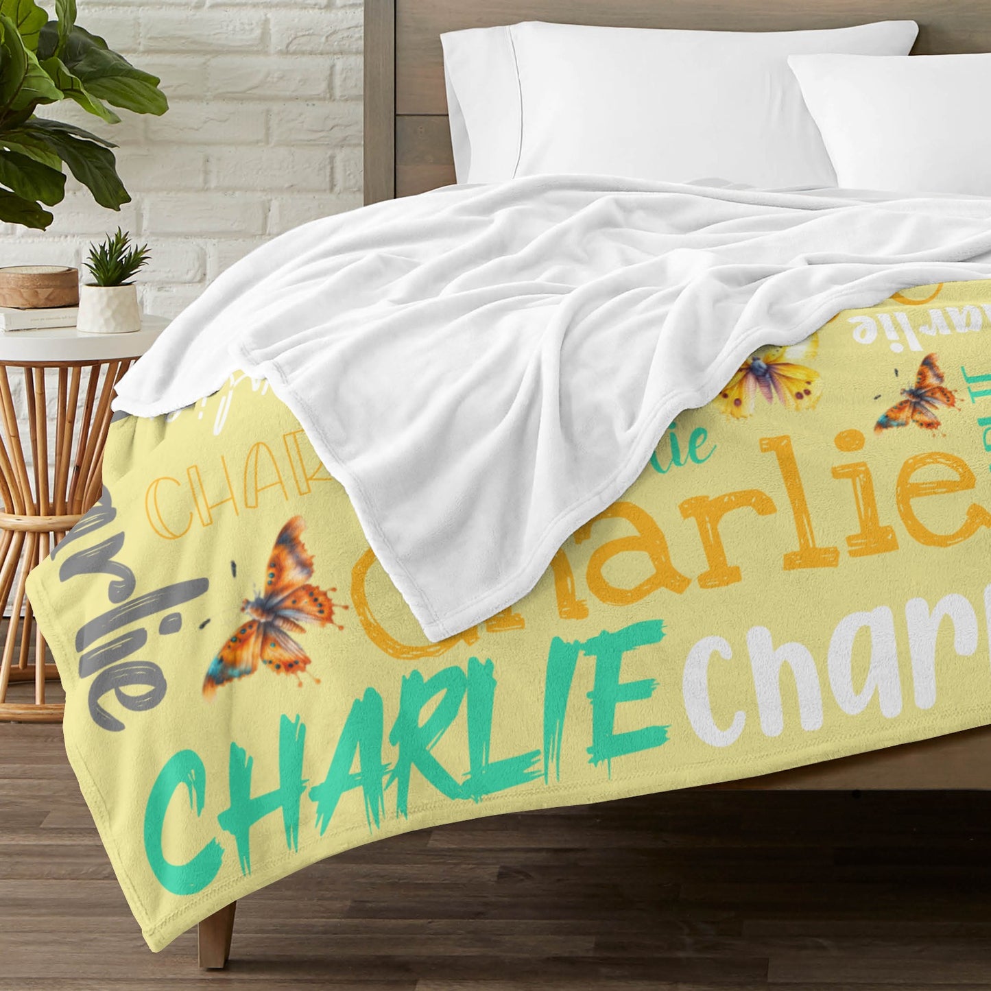 Yellow Flannel Blanket Custom Name Blanket Gift for Men Women