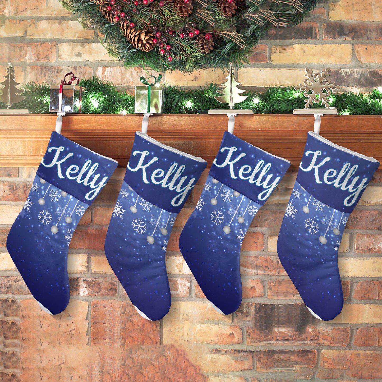 Blue Starry Sky Christmas Stocking Custom Name Santa Socks Gift