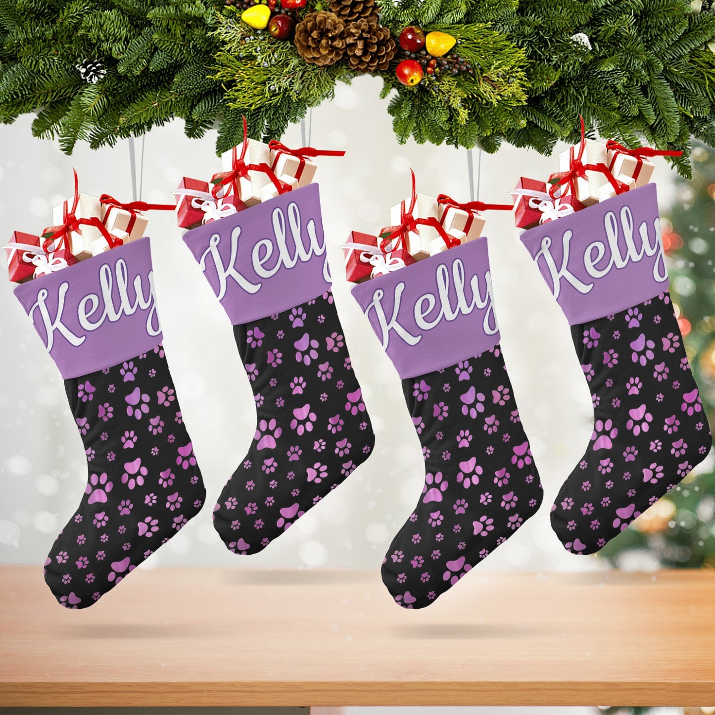 Footprint Christmas Stocking Custom Name Santa Socks Gift