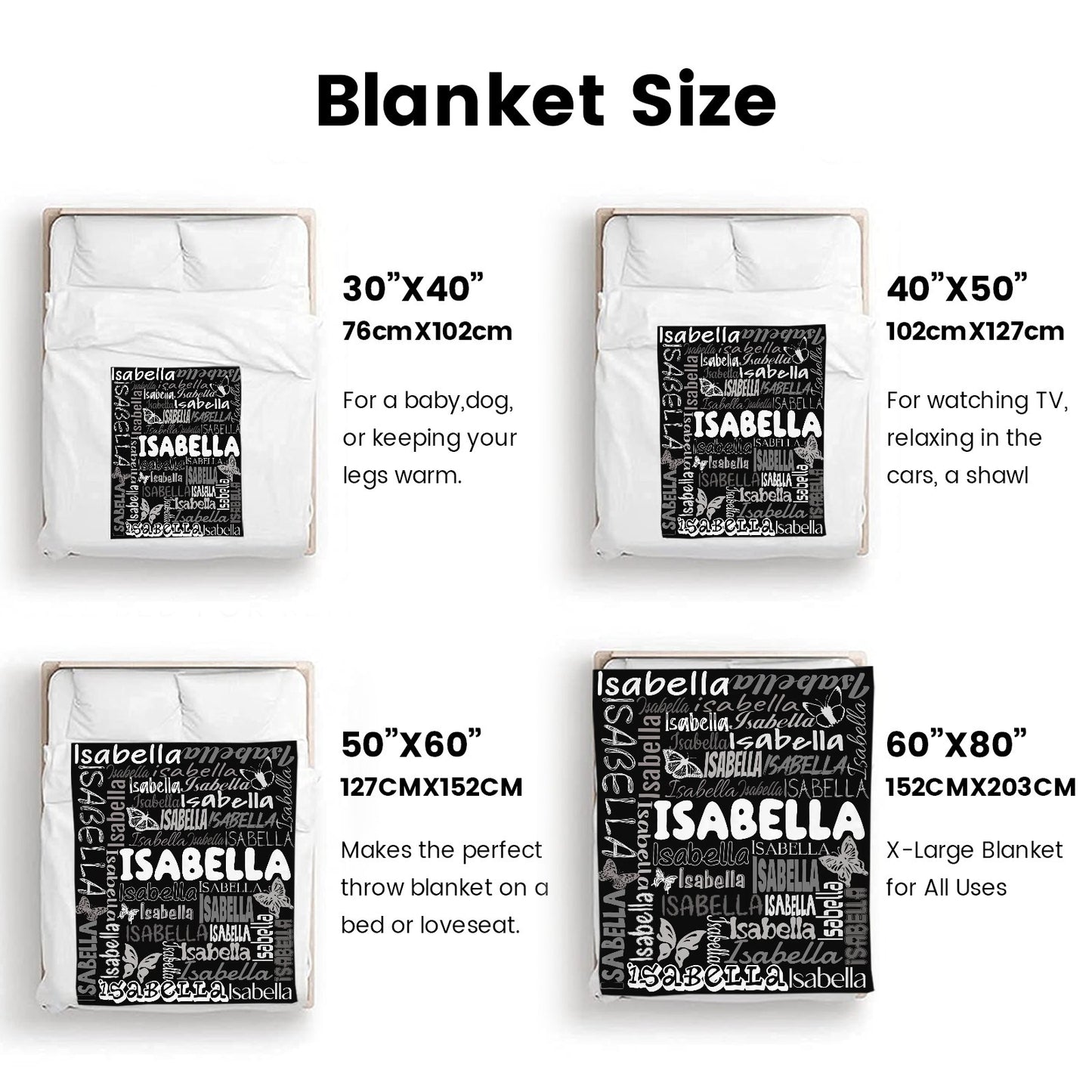 Black Flannel Blanket Name Blanket Personalized Blanket for Adult Kids Flannel Customize Throw Blanket Custom
