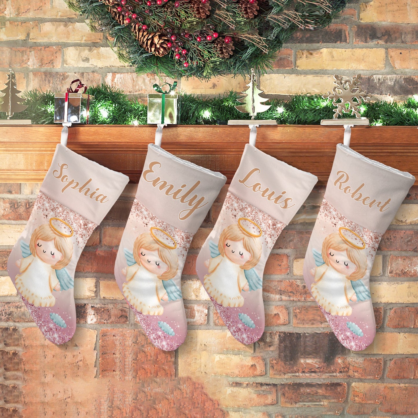 Angel Glitter Christmas Stocking Custom Name Christmas Socks Gift