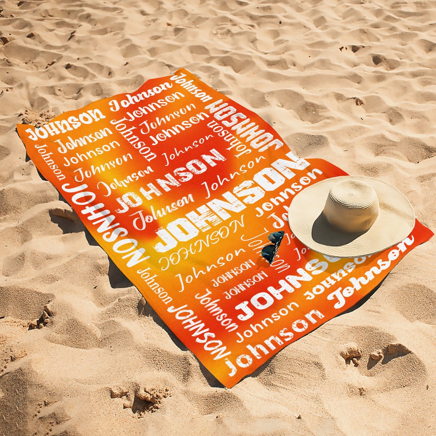 Orange Beach Towel Custom Cotton/Poly Blend Pool Towel - Blue - Personalize with Your Name - Standard Size