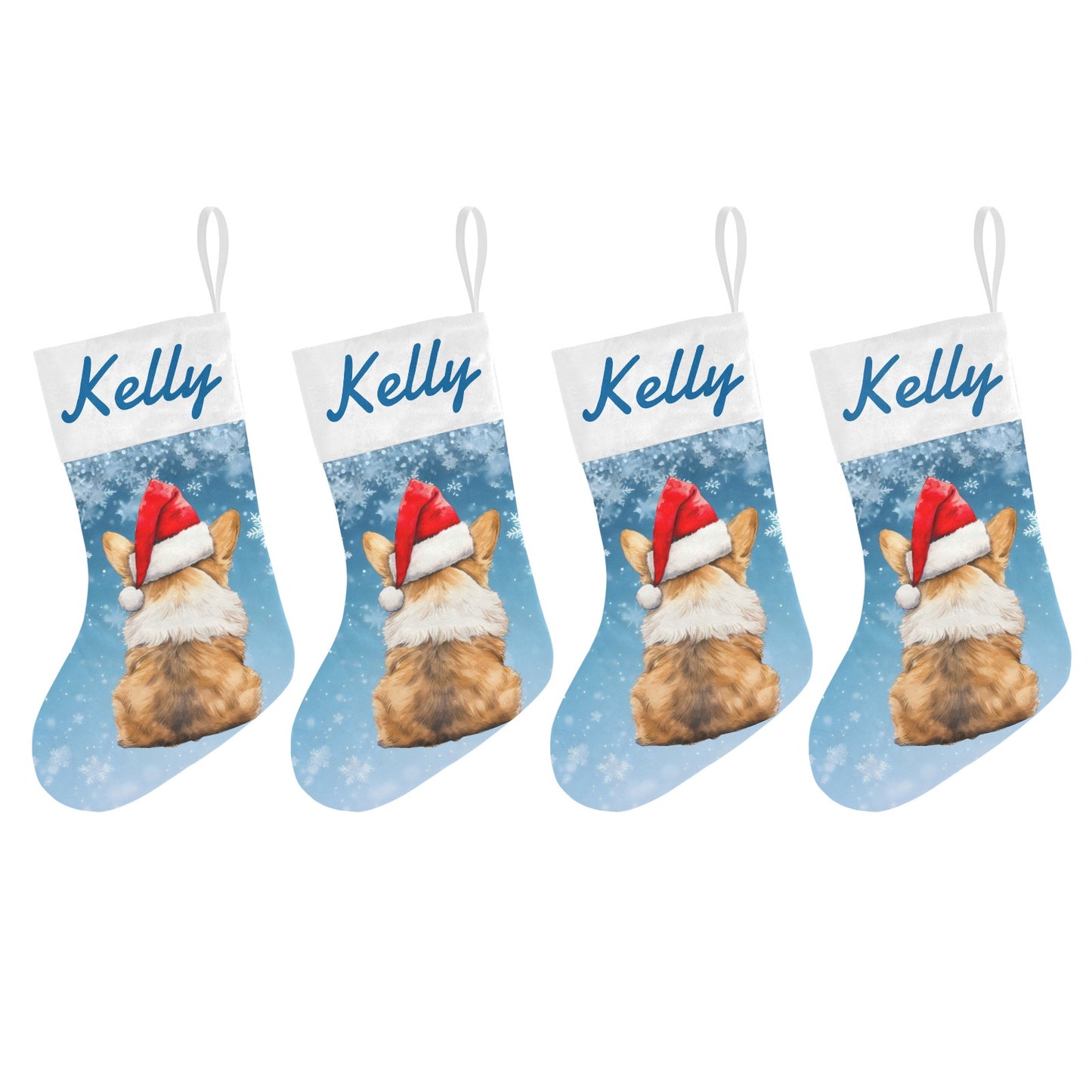 Dog Sky Blue Christmas Hat Christmas Stocking Custom Name Santa Socks Gift