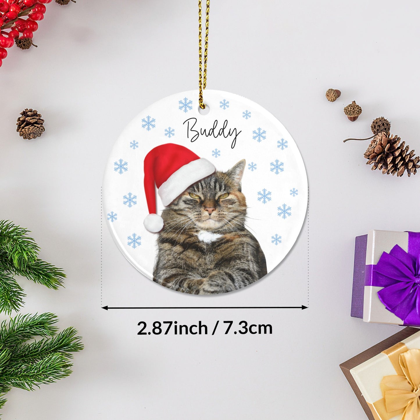 Snowflakes Cat Christmas Ornaments Custom Name Santa Gift