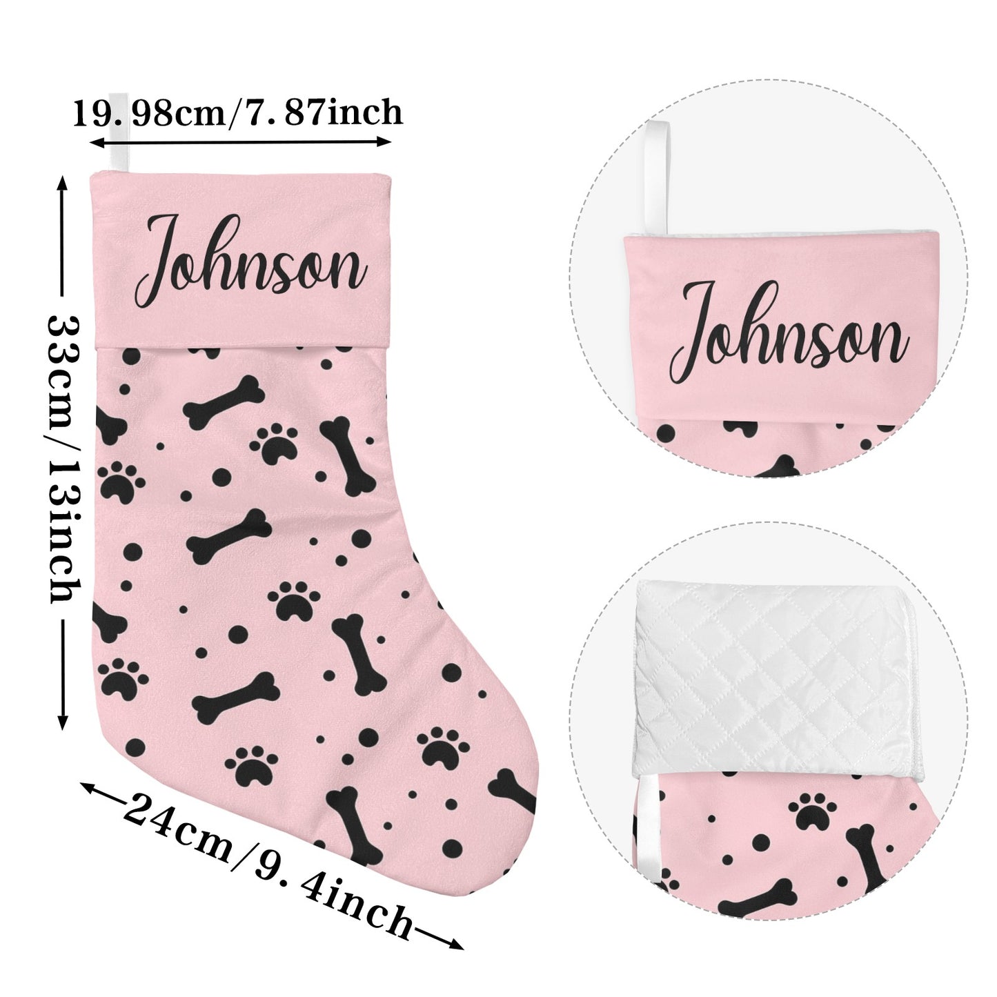 Paw bones Pink Christmas Stocking Custom Name Christmas Socks Gift