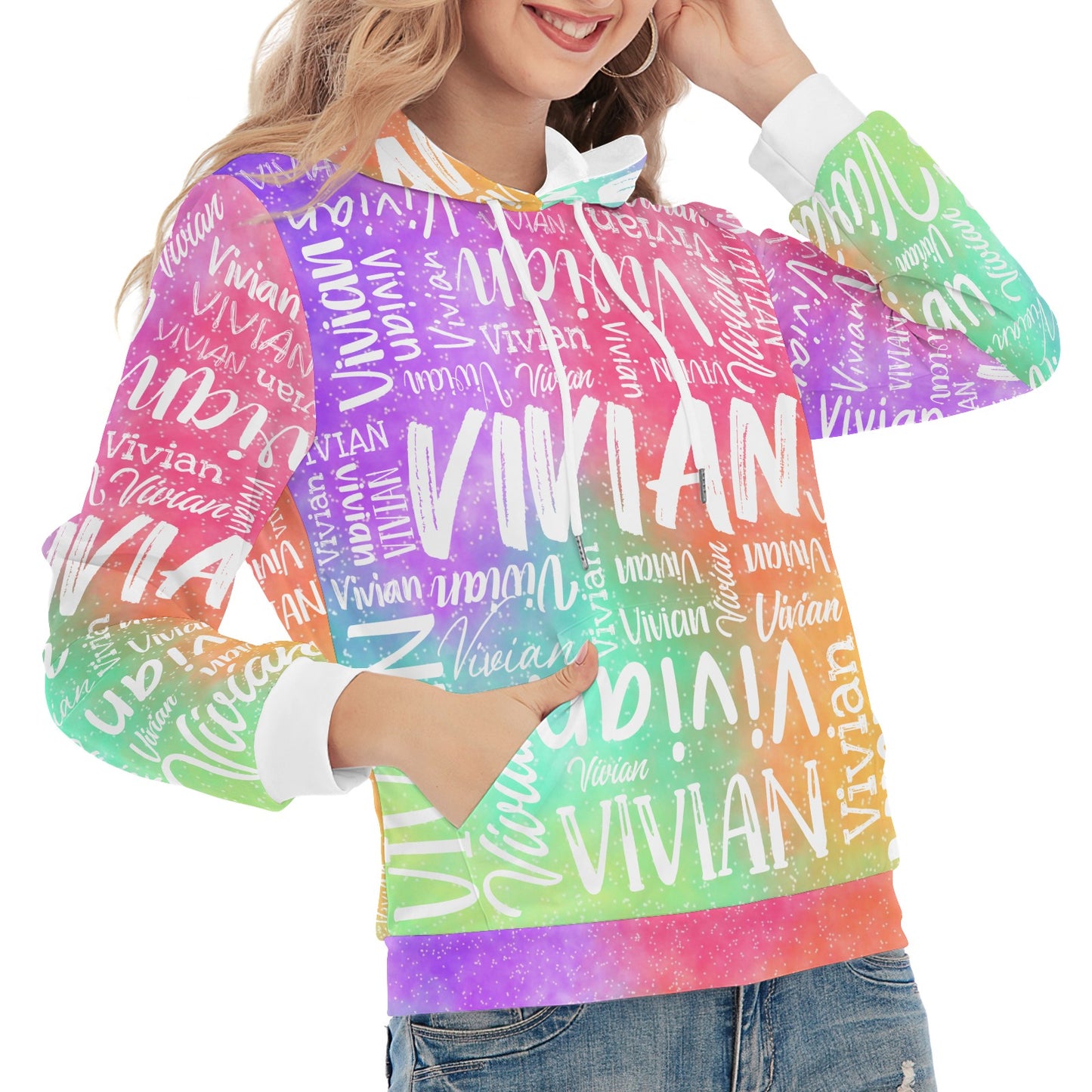 Rainbow Unisex Heavy Blend Hoodie Customized Hooded Sweatshirt with Name Women and Girl