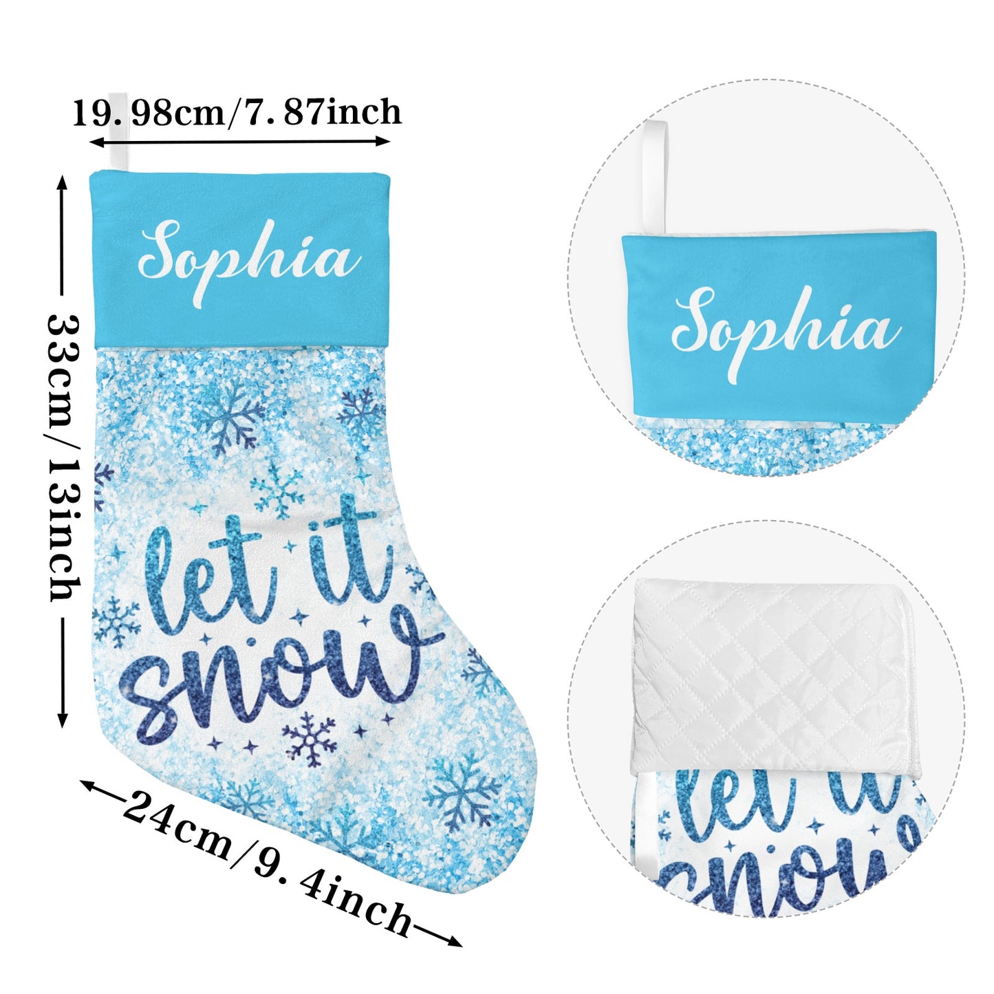 Let It Snow Blue Christmas Stocking Custom Name Christmas Socks Gift