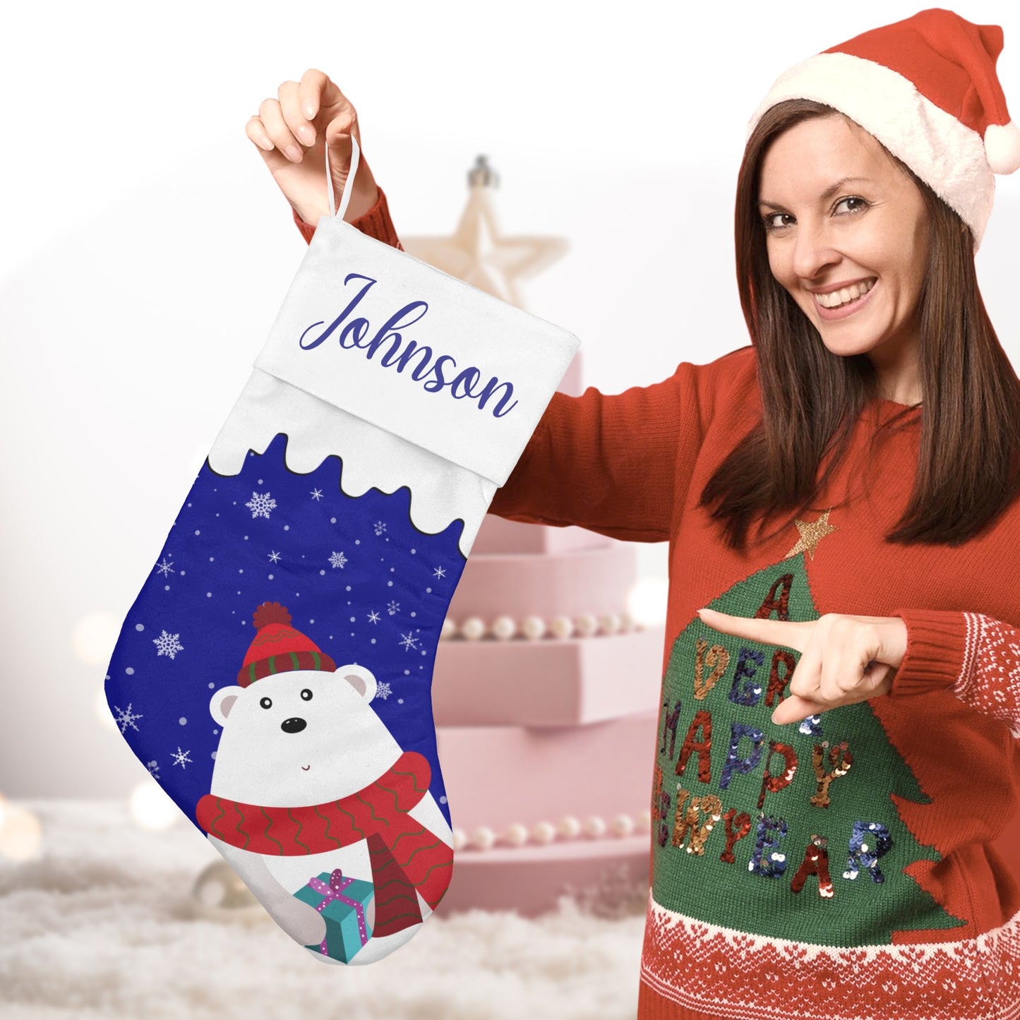 Christmas Bear Christmas Stocking Custom Name Christmas Socks Gift