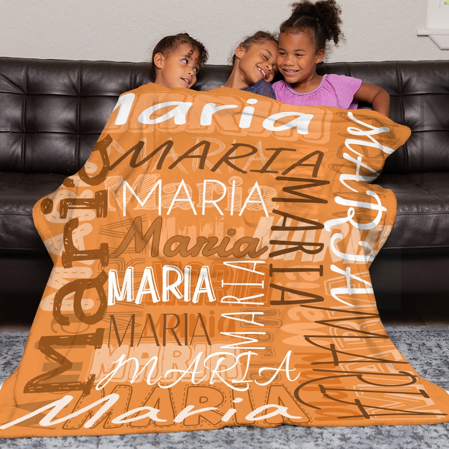 Orange Flannel Blanket Name Blanket Personalized Blanket for Adult Kids Flannel Customize Throw Blanket Custom