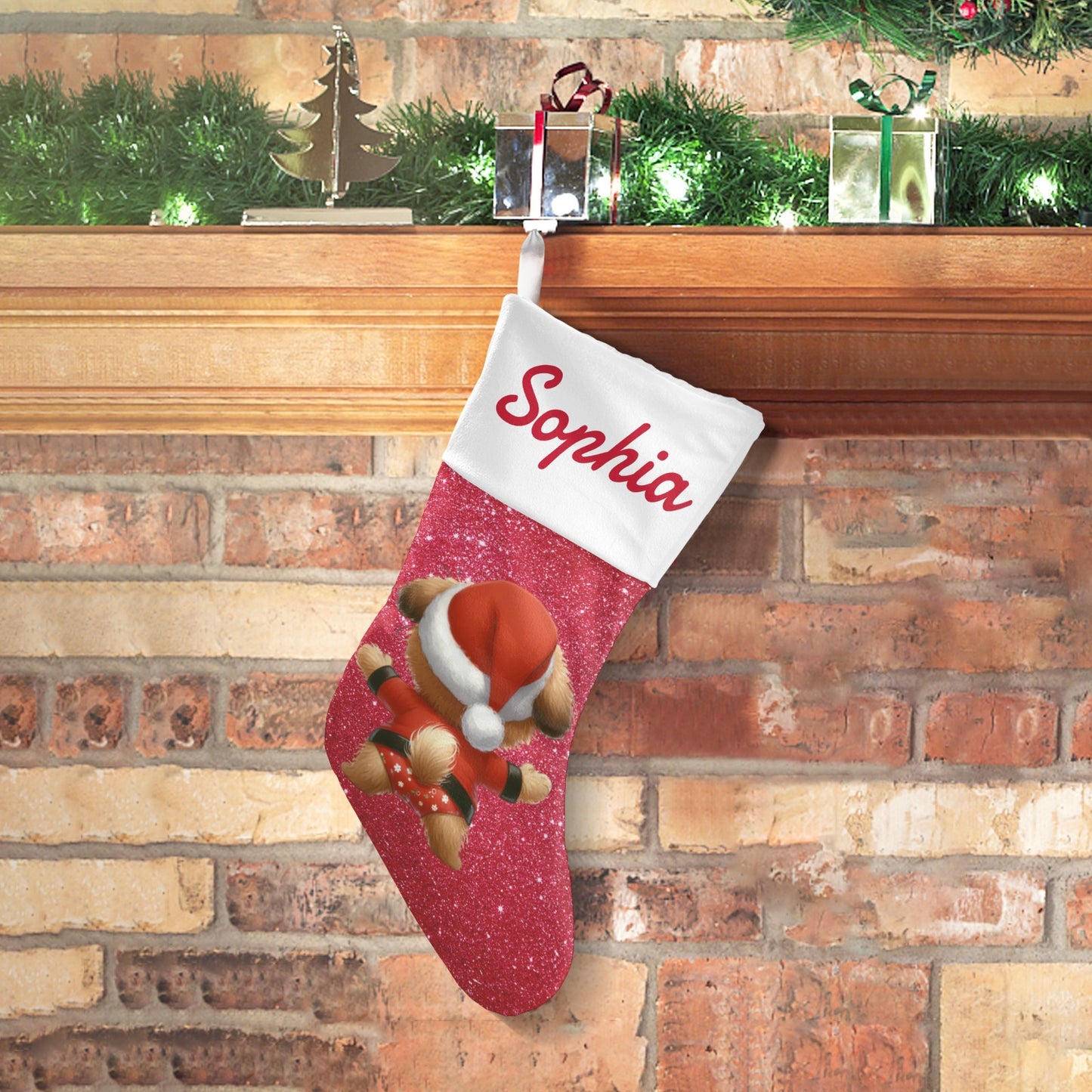 Dog Red Christmas Stocking Custom Name Santa Socks Gift