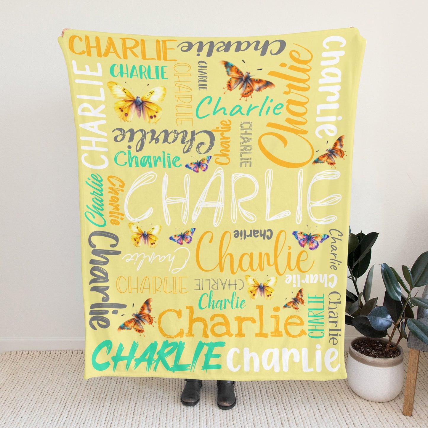 Yellow Flannel Blanket Custom Name Blanket Gift for Men Women