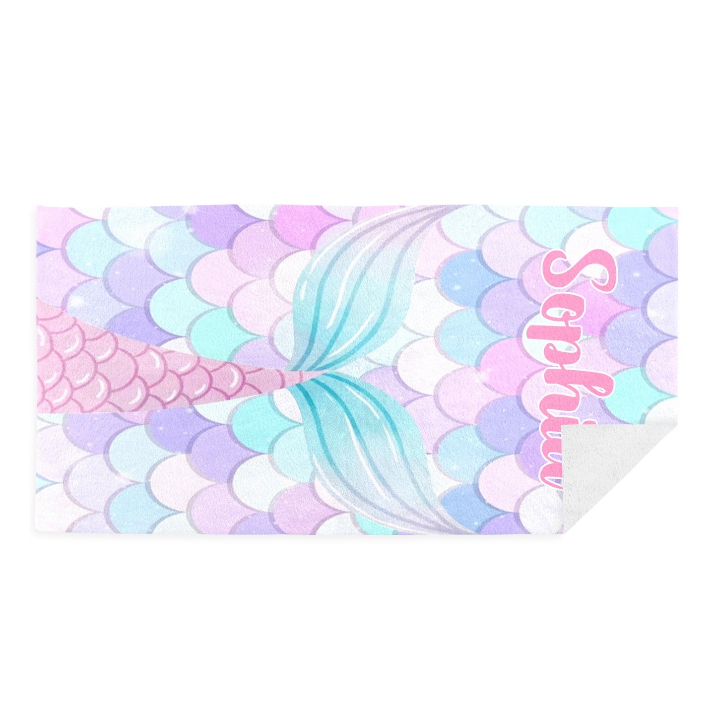 Mermaid Tail Beach Towel Custom Cotton/Poly Blend Pool Towel - Blue - Personalize with Your Name - Standard Size