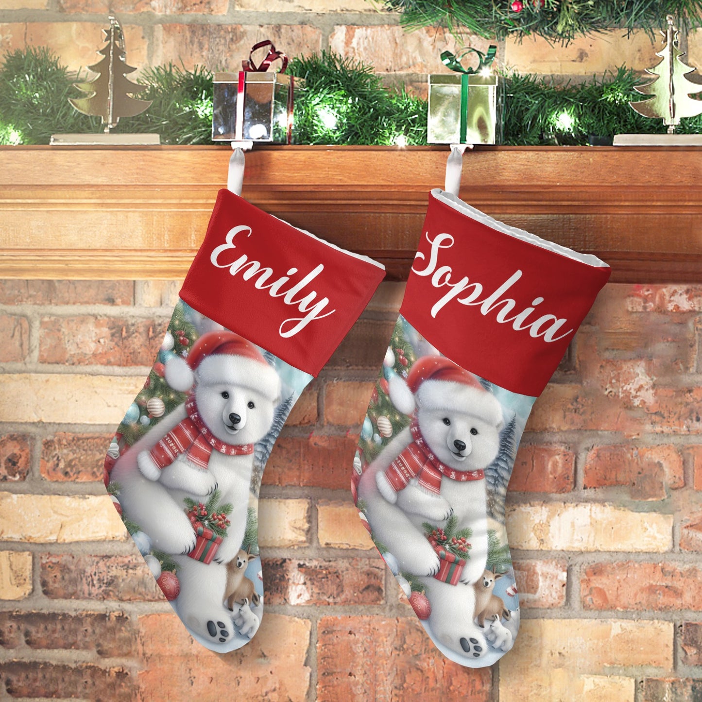 Bear Christmas Stocking Custom Name Christmas Socks Gift