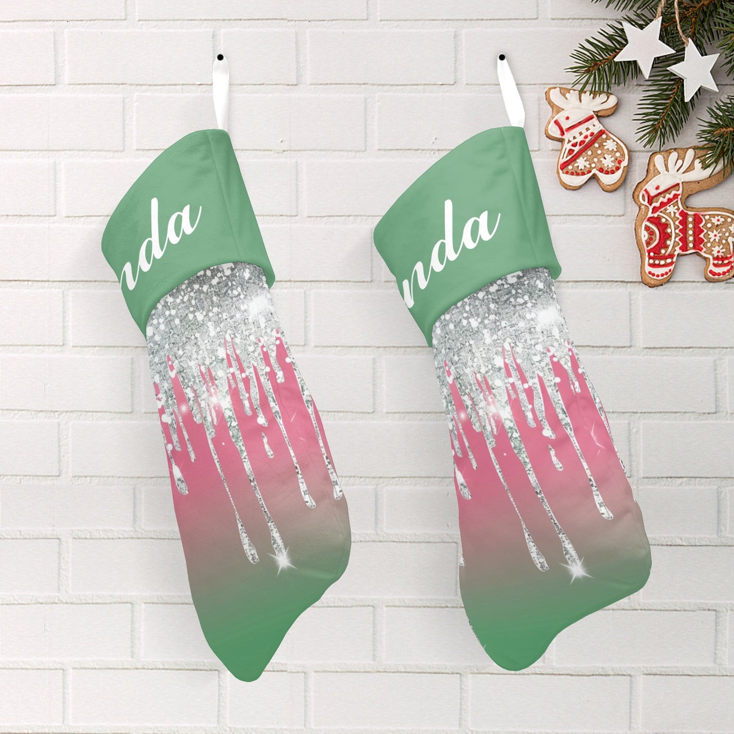 Green Christmas Stocking Custom Name Christmas Socks Gift