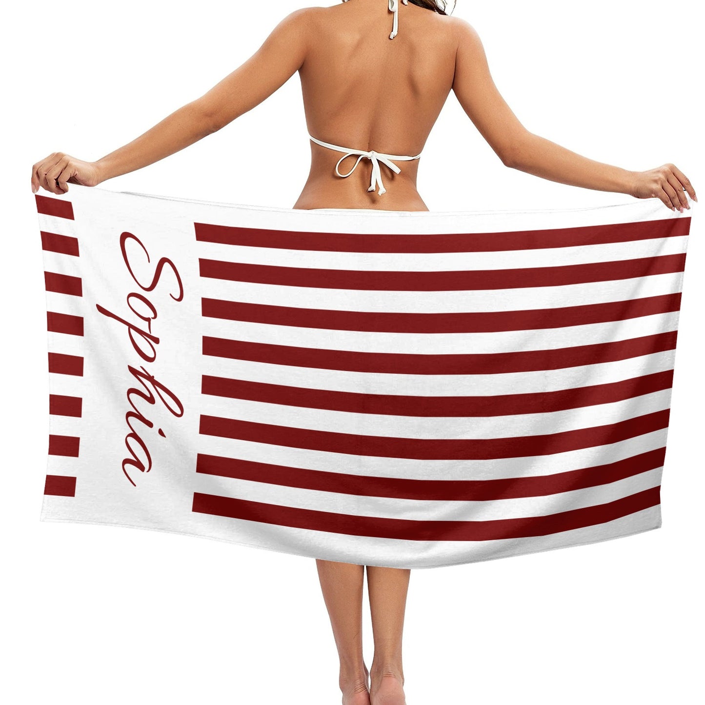 Red Stripe Beach Towel Custom Cotton/Poly Blend Pool Towel - Blue - Personalize with Your Name - Standard Size