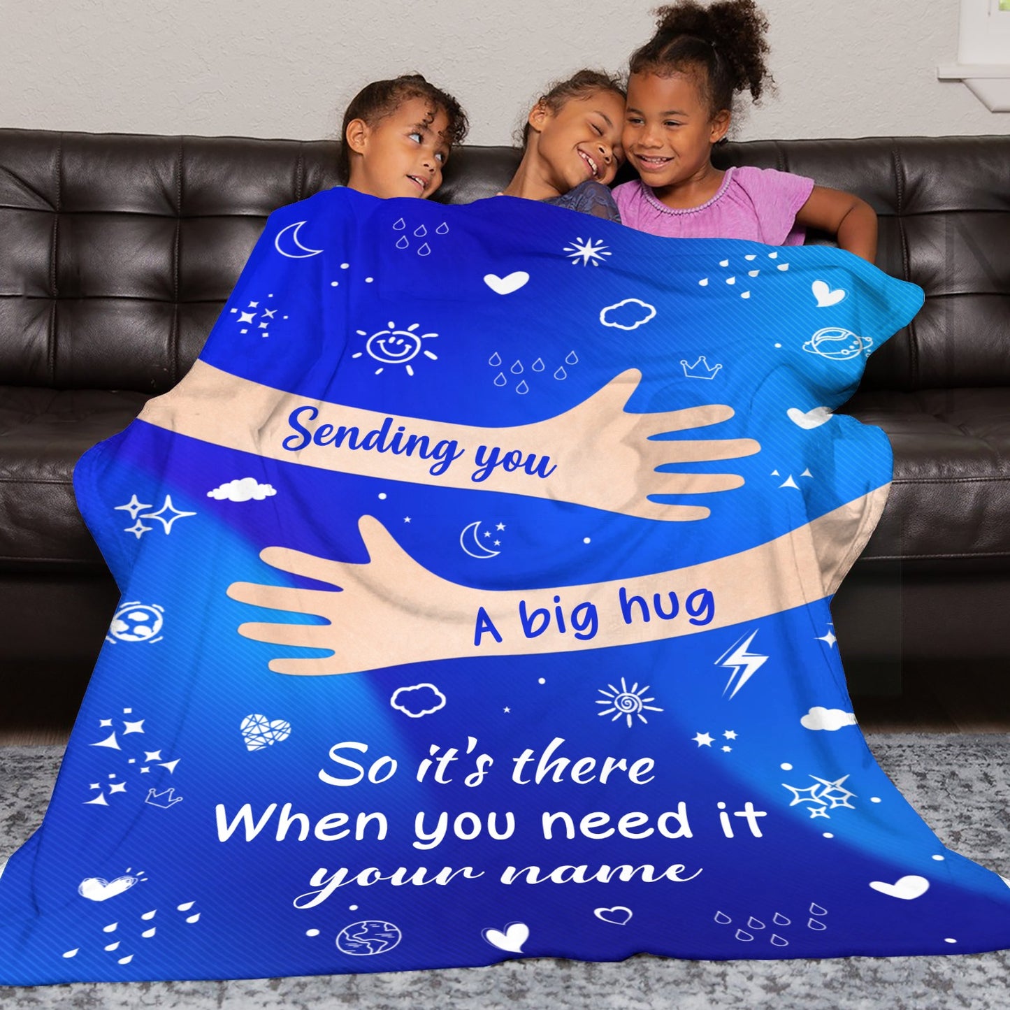 Big Hug Royal blue Flannel Blanket Custom Name Blanket Gift for Men Women