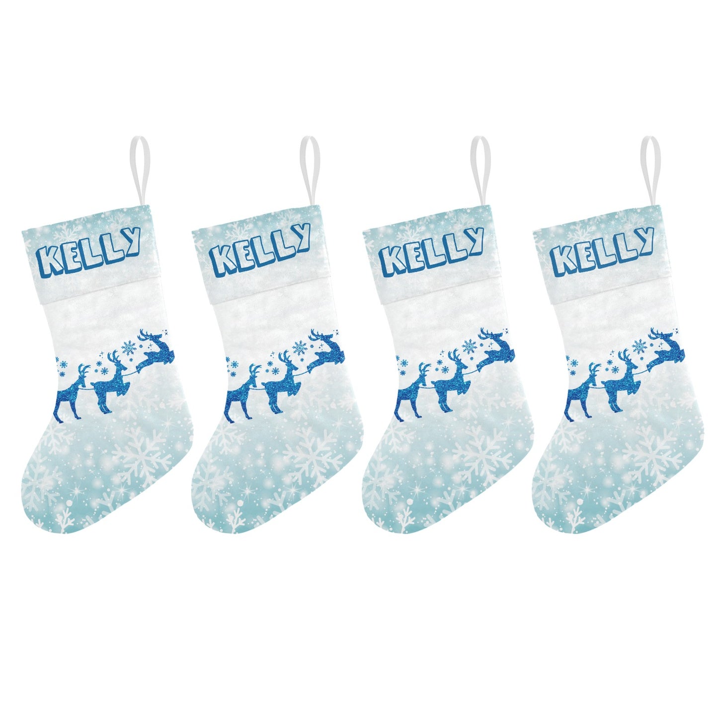 Blue Snowflake Reindeer Christmas Stocking Custom Name Santa Socks Gift