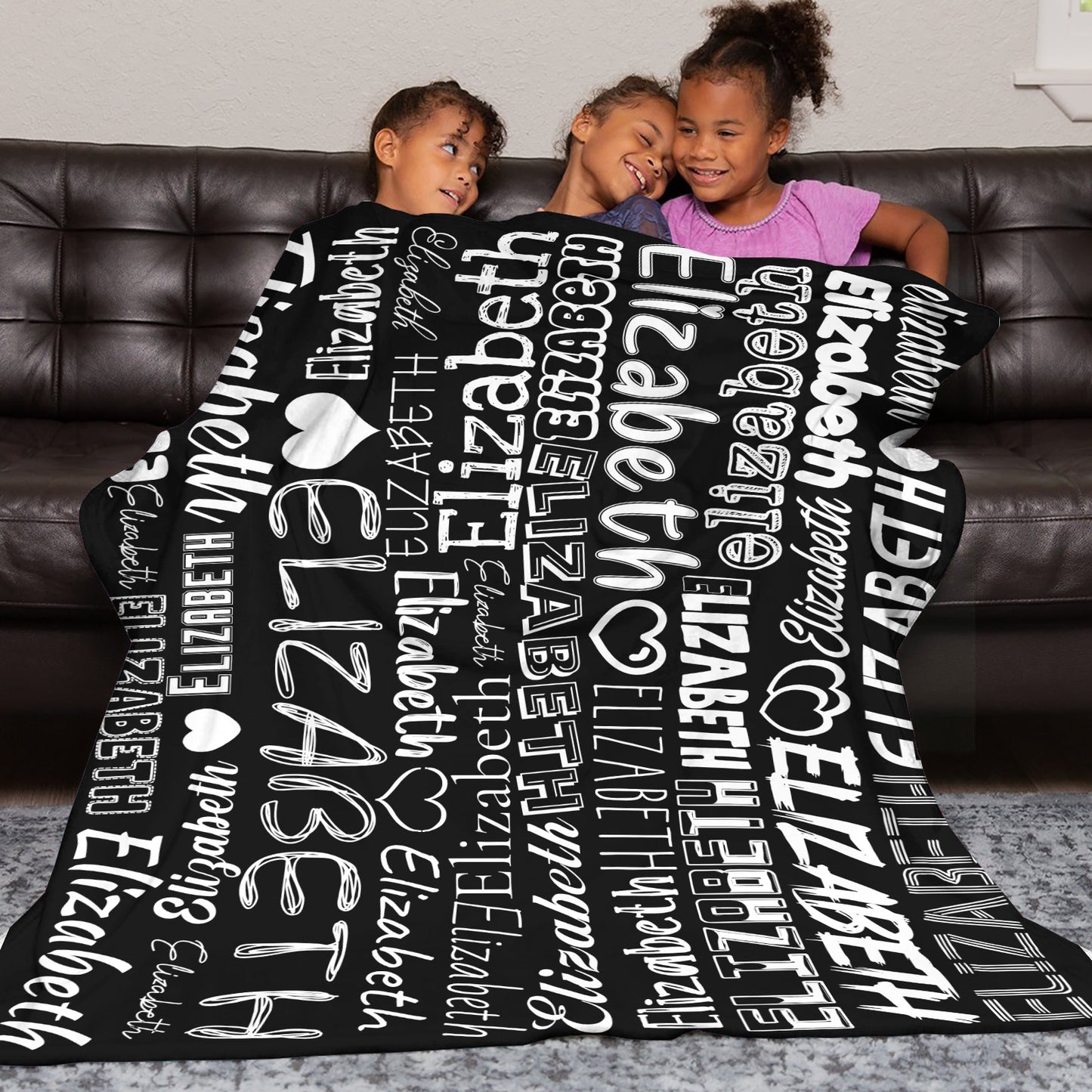 Black Flannel Blanket Name Blanket Personalized Blanket for Adult Kids Flannel Customize Throw Blanket Custom